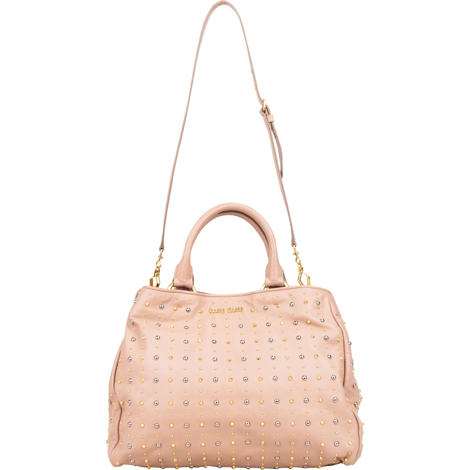 Miu Miu Studded Vitello Lux Tote Handbag