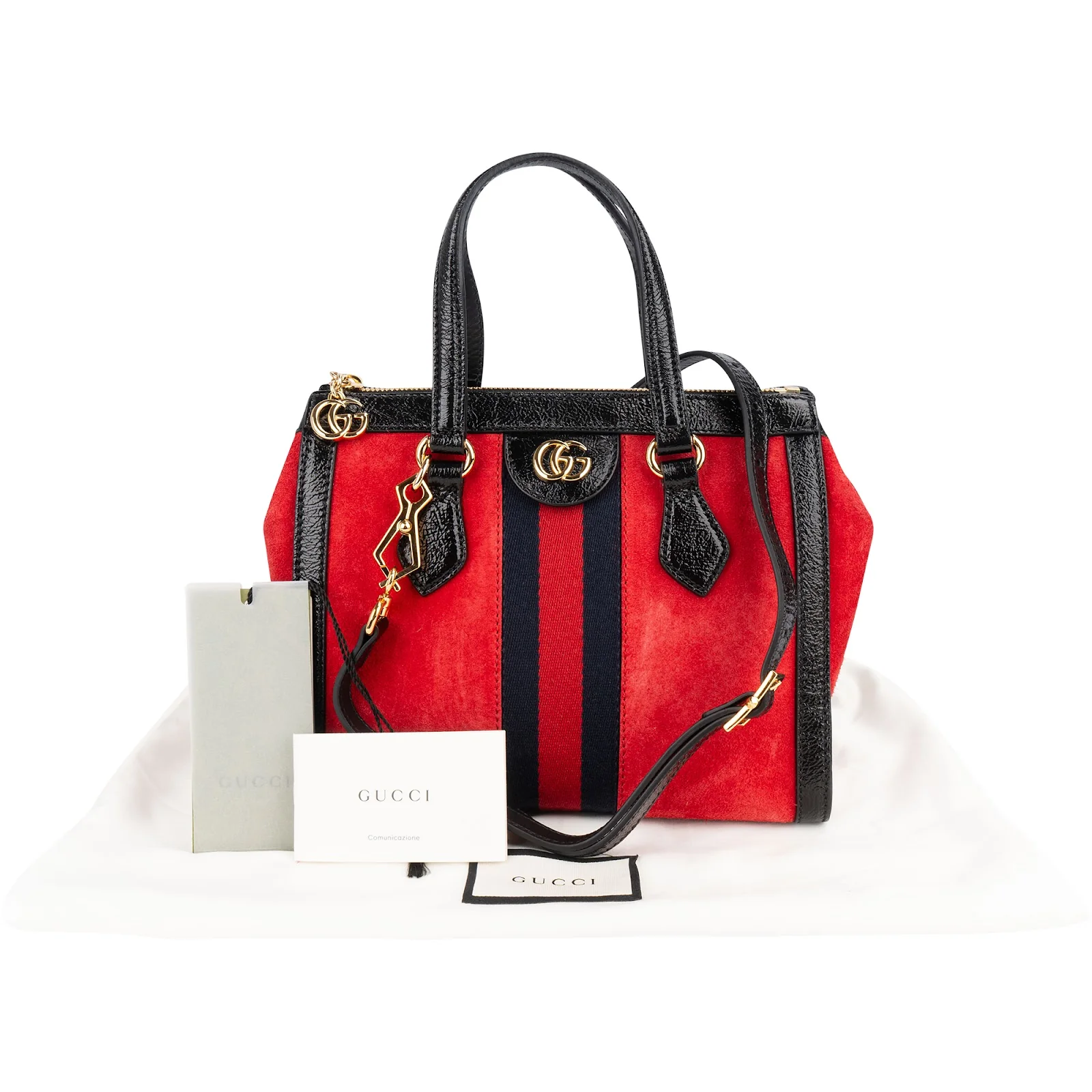 Gucci Patent Leather Suede Ophidia Small Handbag