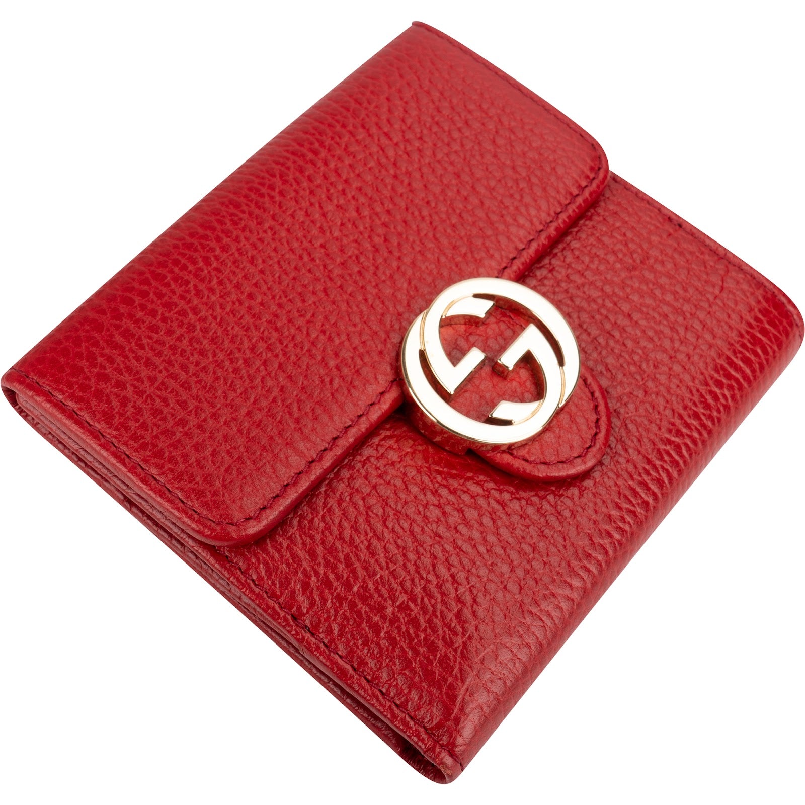 Gucci Pebbled Leather Interlocking G Compact Wallet