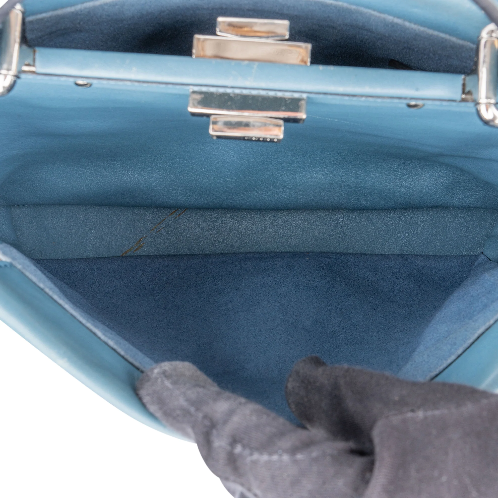 Fendi Blue Leather Peekaboo Wave Handbag