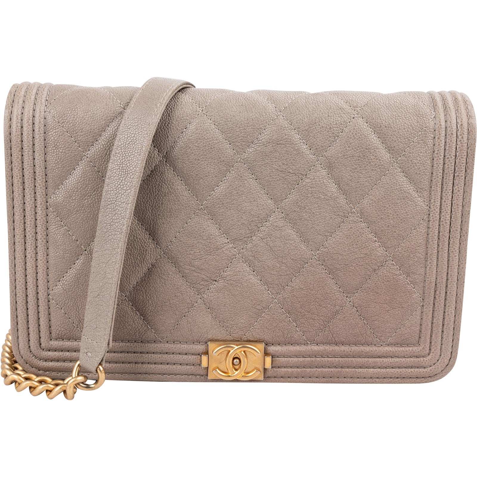 Chanel Quilted Caviar Leather Boy Wallet On Chain Crossbody Bag