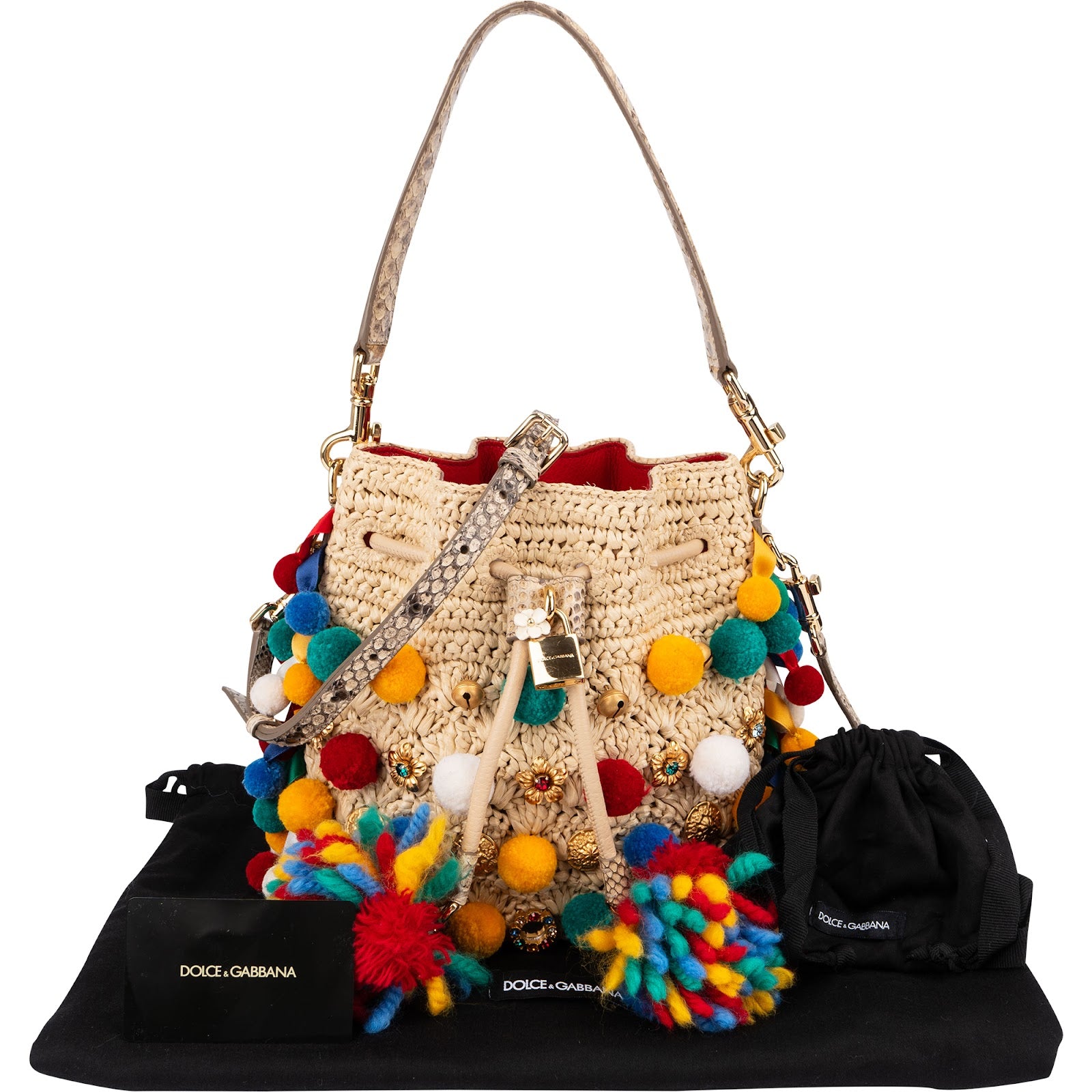 Dolce & Gabbana – Claudia Pom-Pom Embellished Bucket Handbag