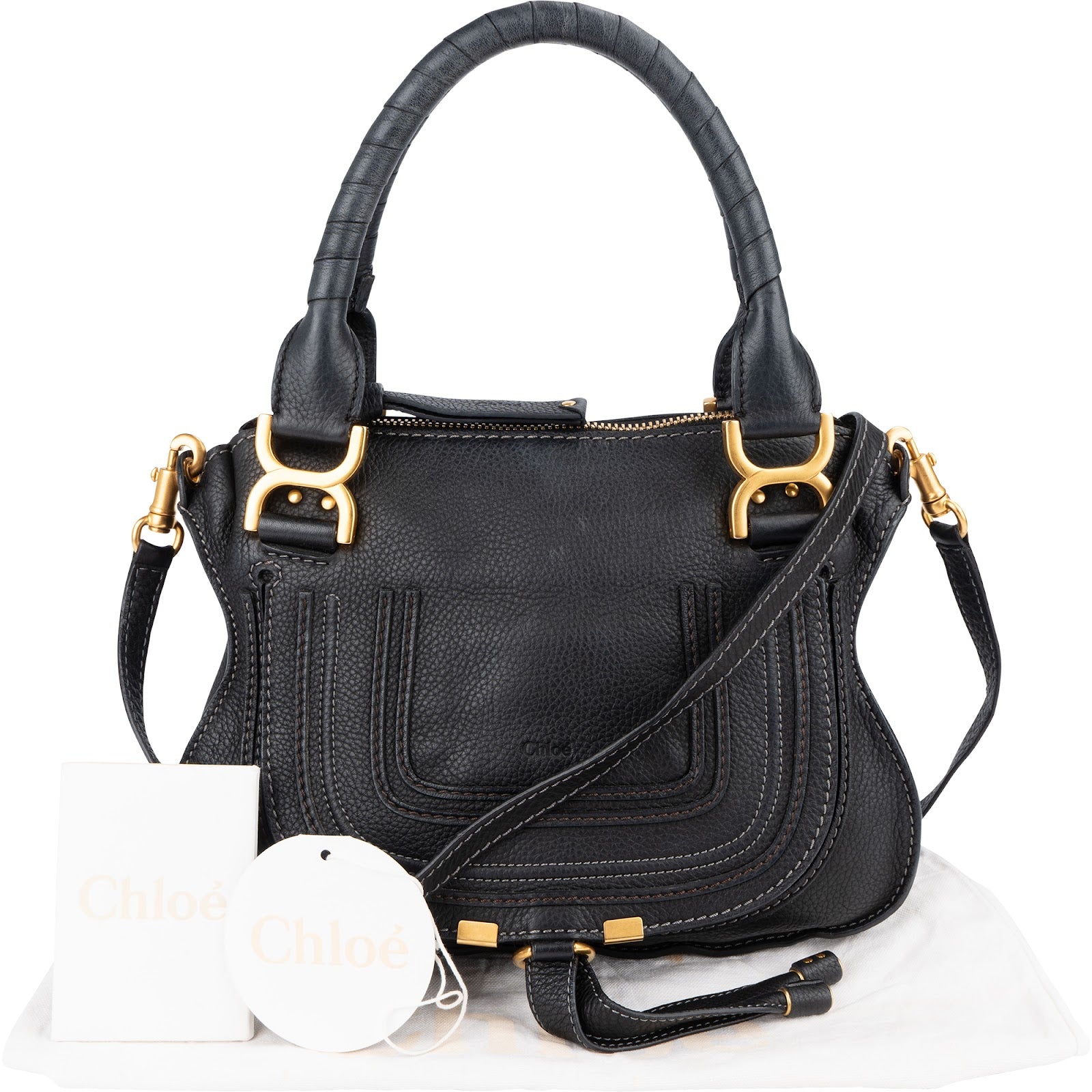 Chloé Black Grained Leather Marcie Handbag