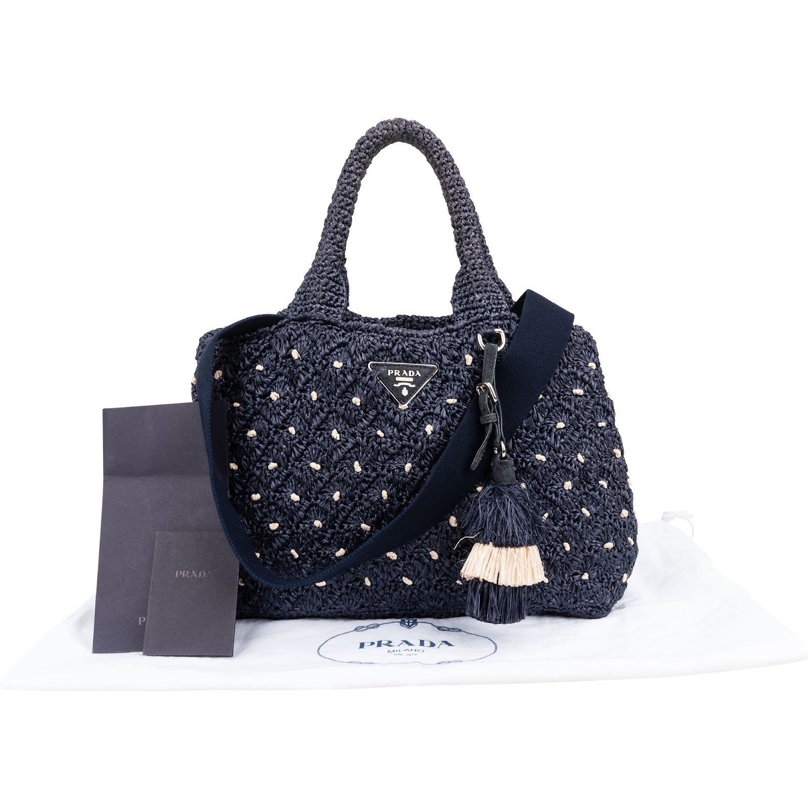 Prada - Woven Raffia Polka-Dot Shoulder Bag