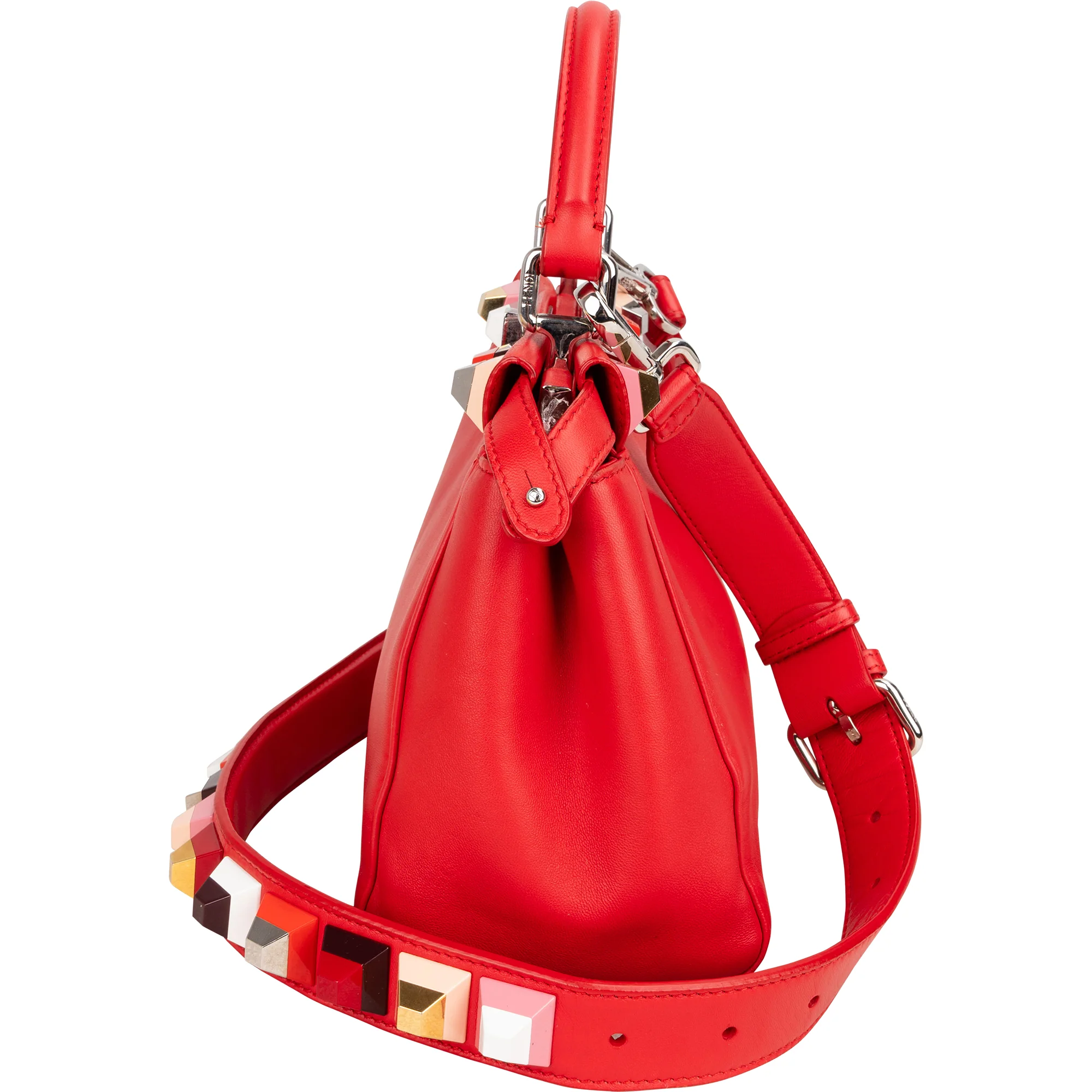 Fendi Red Leather Spikes Mini Peekaboo Handbag