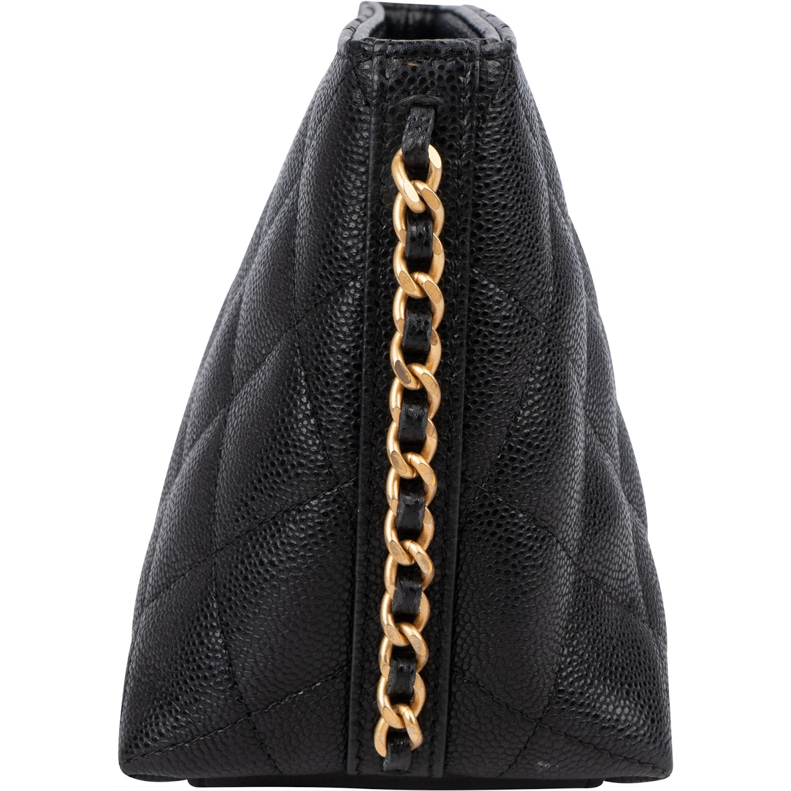 Pochette Chanel in pelle Caviar trapuntata con catena laterale