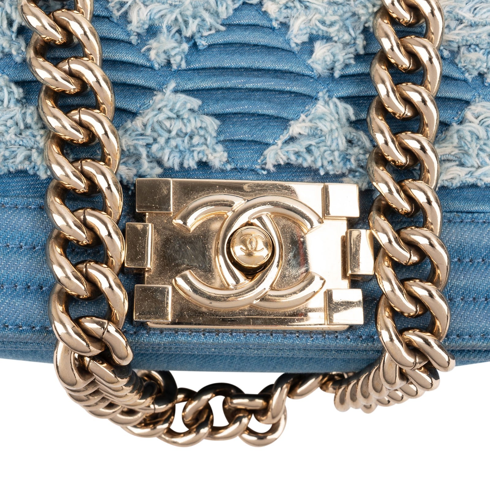 Chanel Denim Frayed Chevron Pleated Small Boy Crossbody Bag