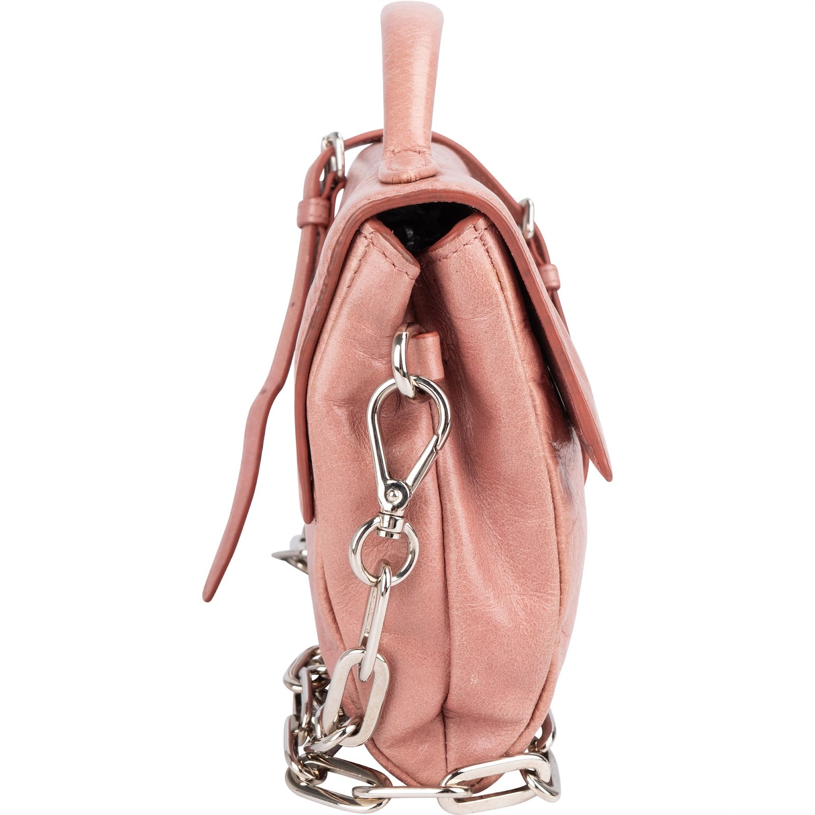 Różowa torebka Miu Miu z rączką na górze, wykonana ze skóry Vitello Lux, w stylu mini crossbody