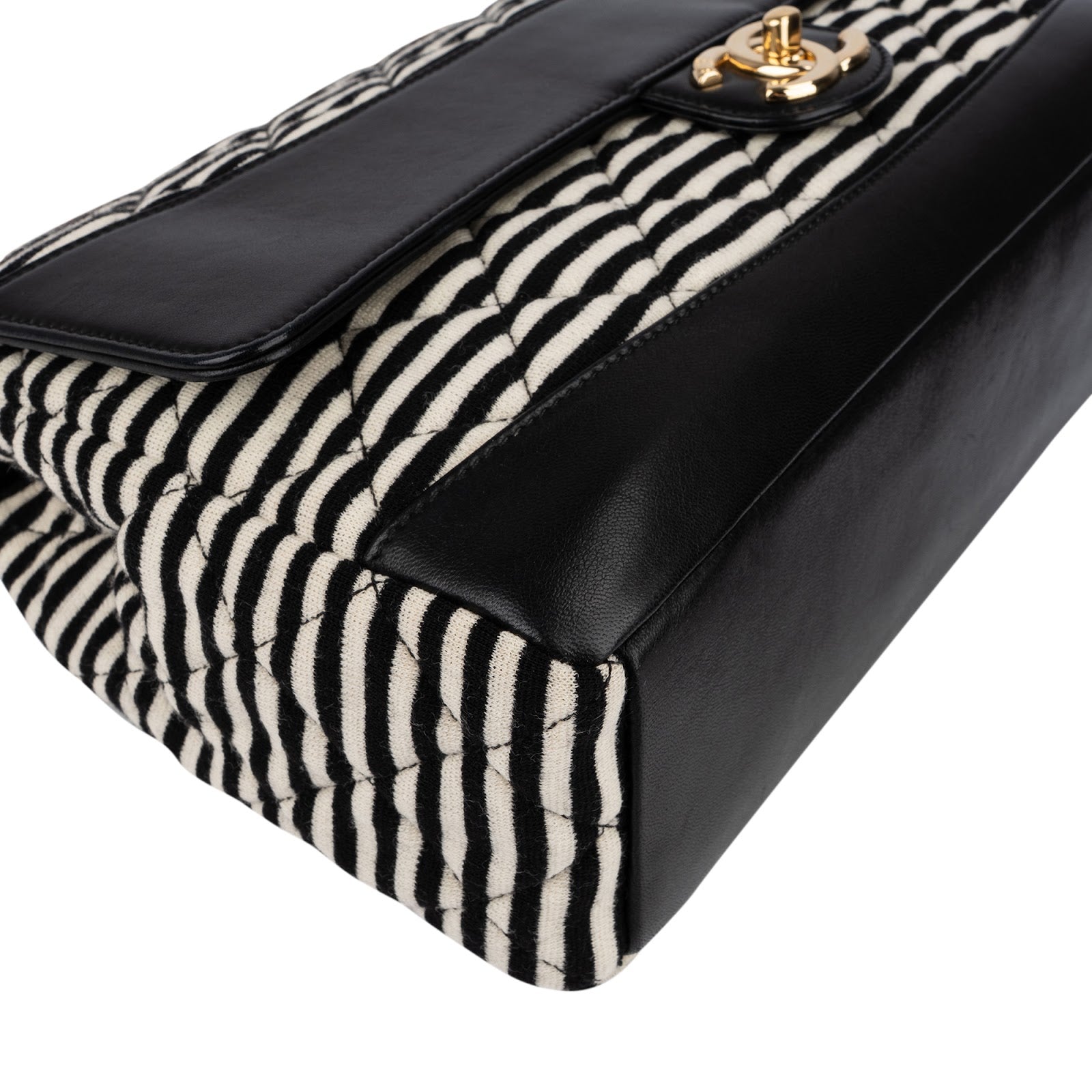 Chanel - Striped Cotton Single Flap Shoulder Bag