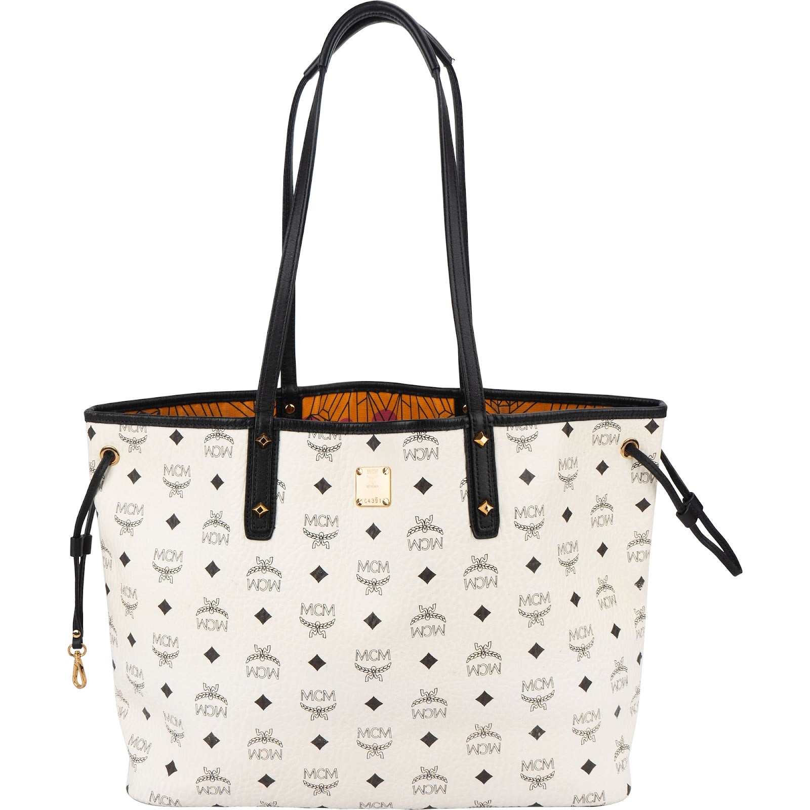 MCM Monogram Visetos Black and White Studded Liz Shopper Shoulder Bag
