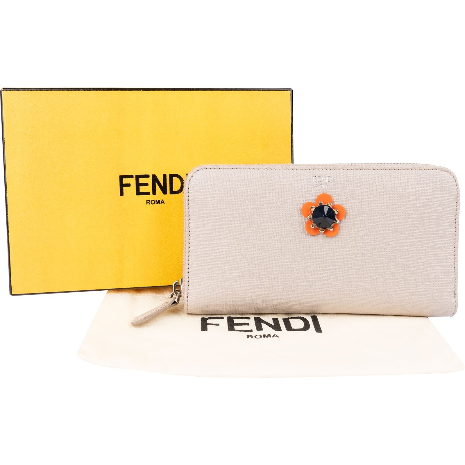 Fendi Leather Flowerland Zip-Around Wallet