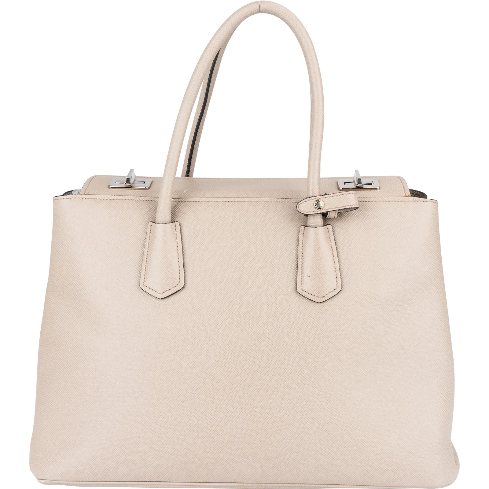 Prada Grey Saffiano Leather Turnlock Double Handbag