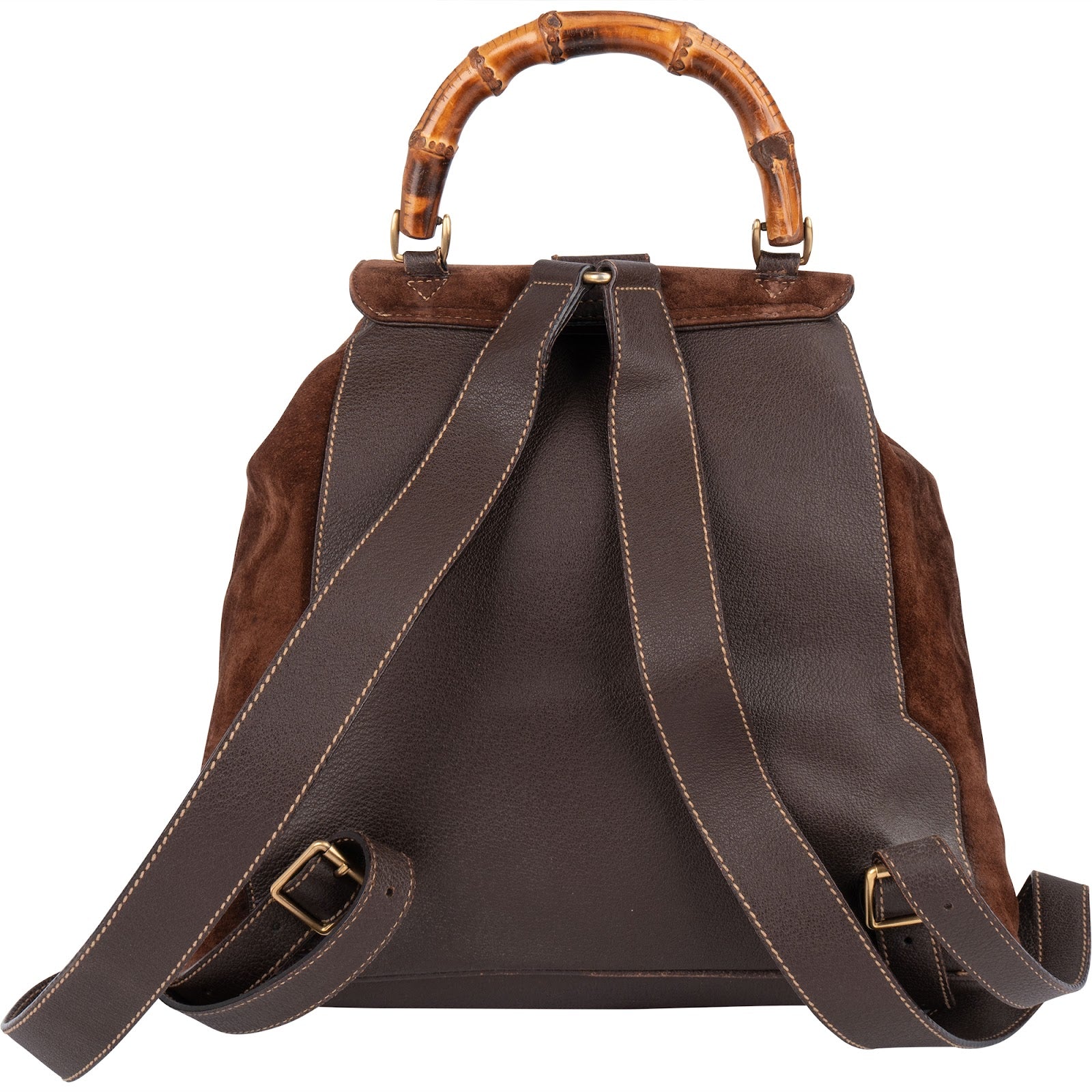 Gucci Suede and Leather Bamboo Backpack