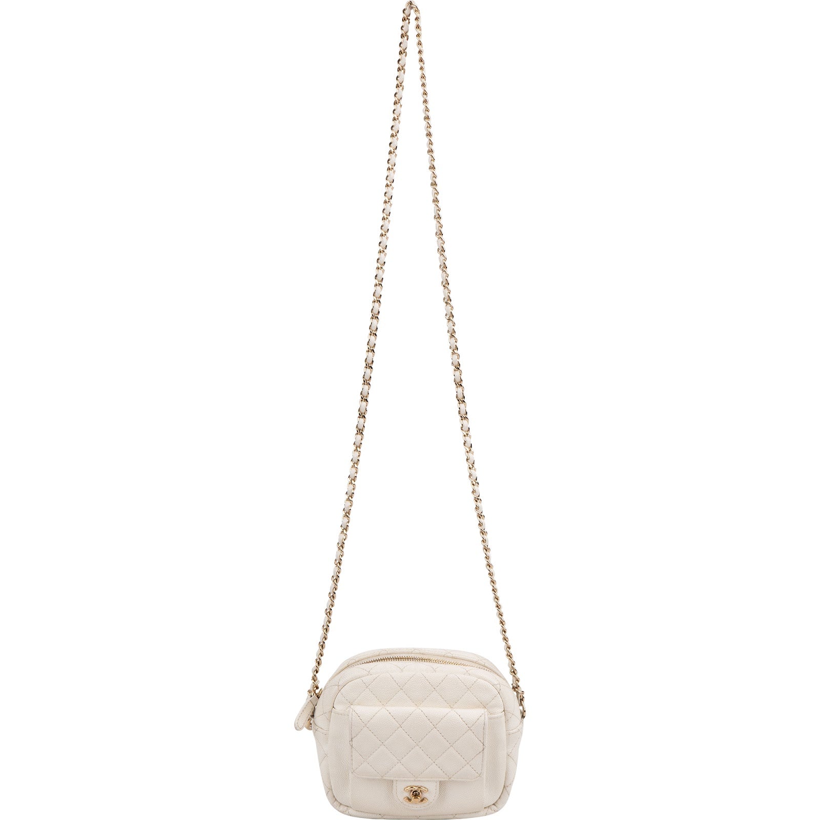 Chanel Quilted Caviar Leather Small Round Camera Crossbody Bag