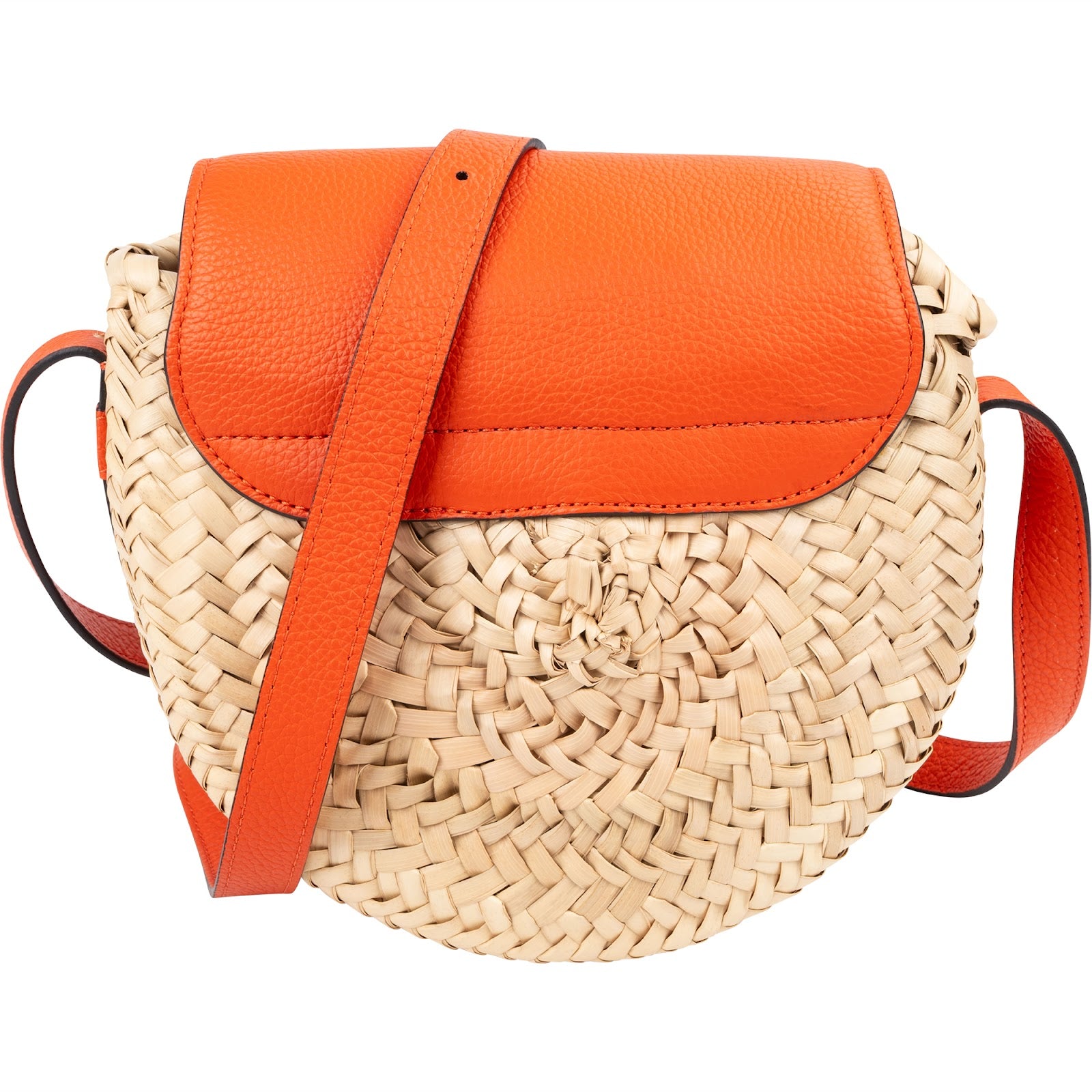 Chloé Grained Calfskin Raffia Marcie Saddle Basket Crossbody Bag