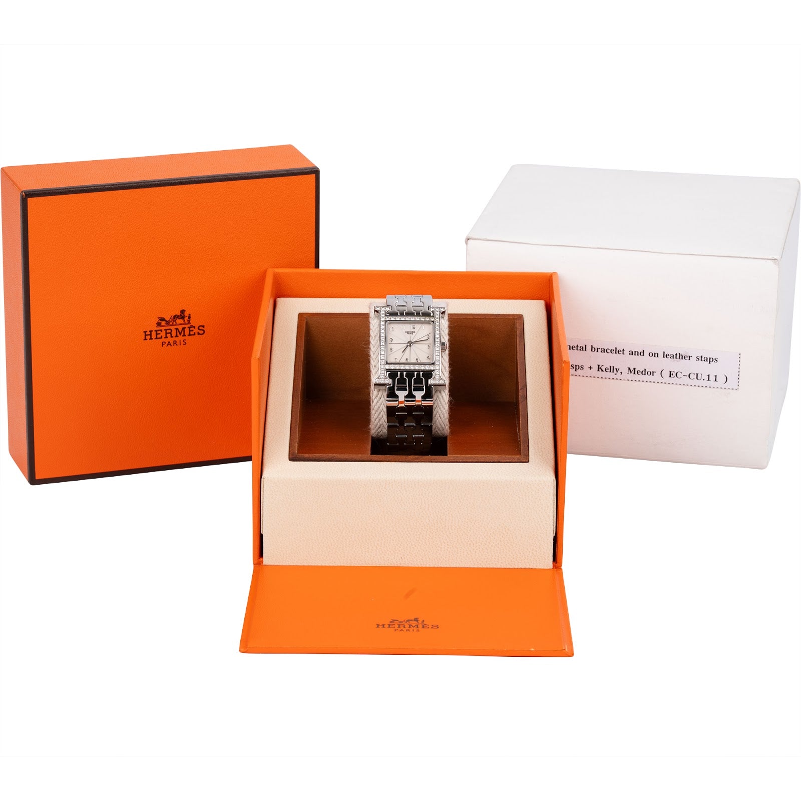 Hermès Silver Tone Heure H PM Diamond HH1.230 Damen Armbanduhr