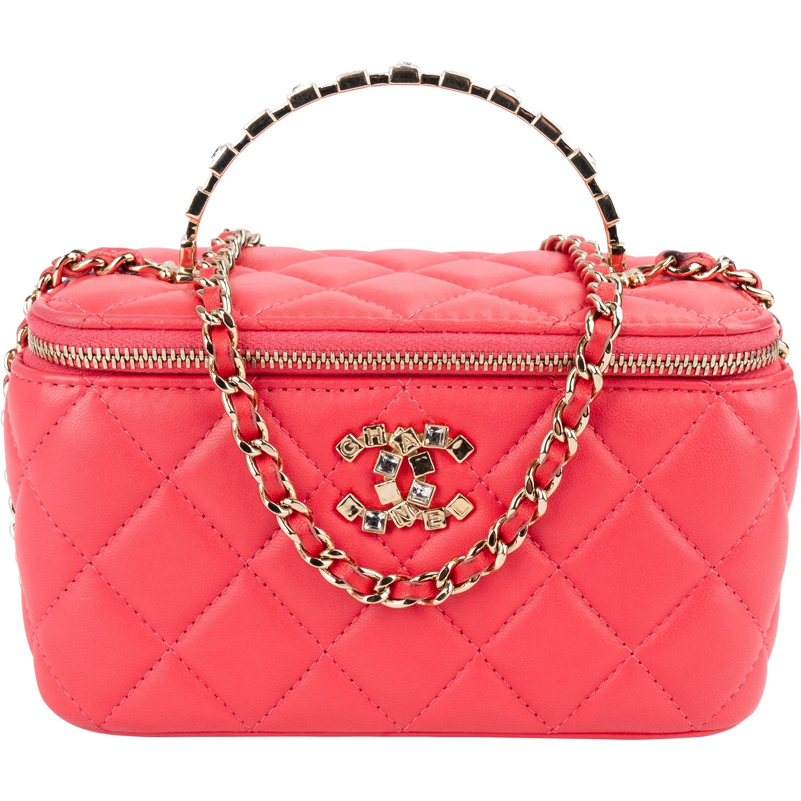 Chanel Quilted Lambskin Crystal Emblem CC Vanity Case