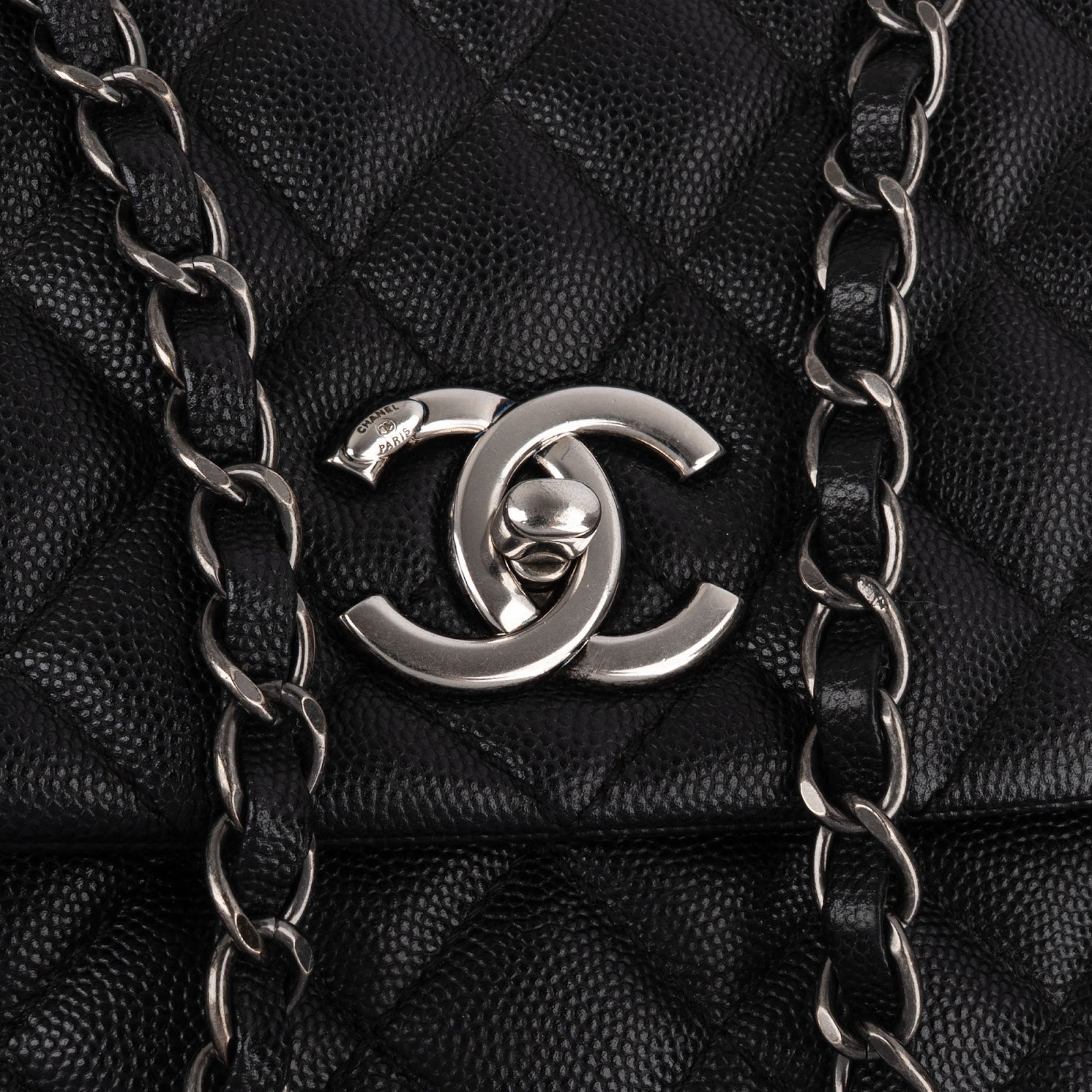 Chanel Quilted Caviar Leather Palladium Coco Handle Single Flap Handbag