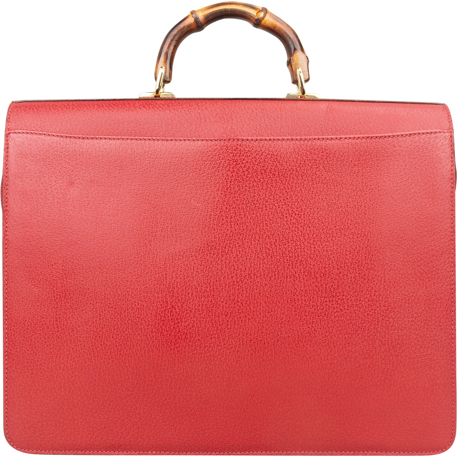 Gucci Red Grained Leather Bamboo Aktentasche Crossbody