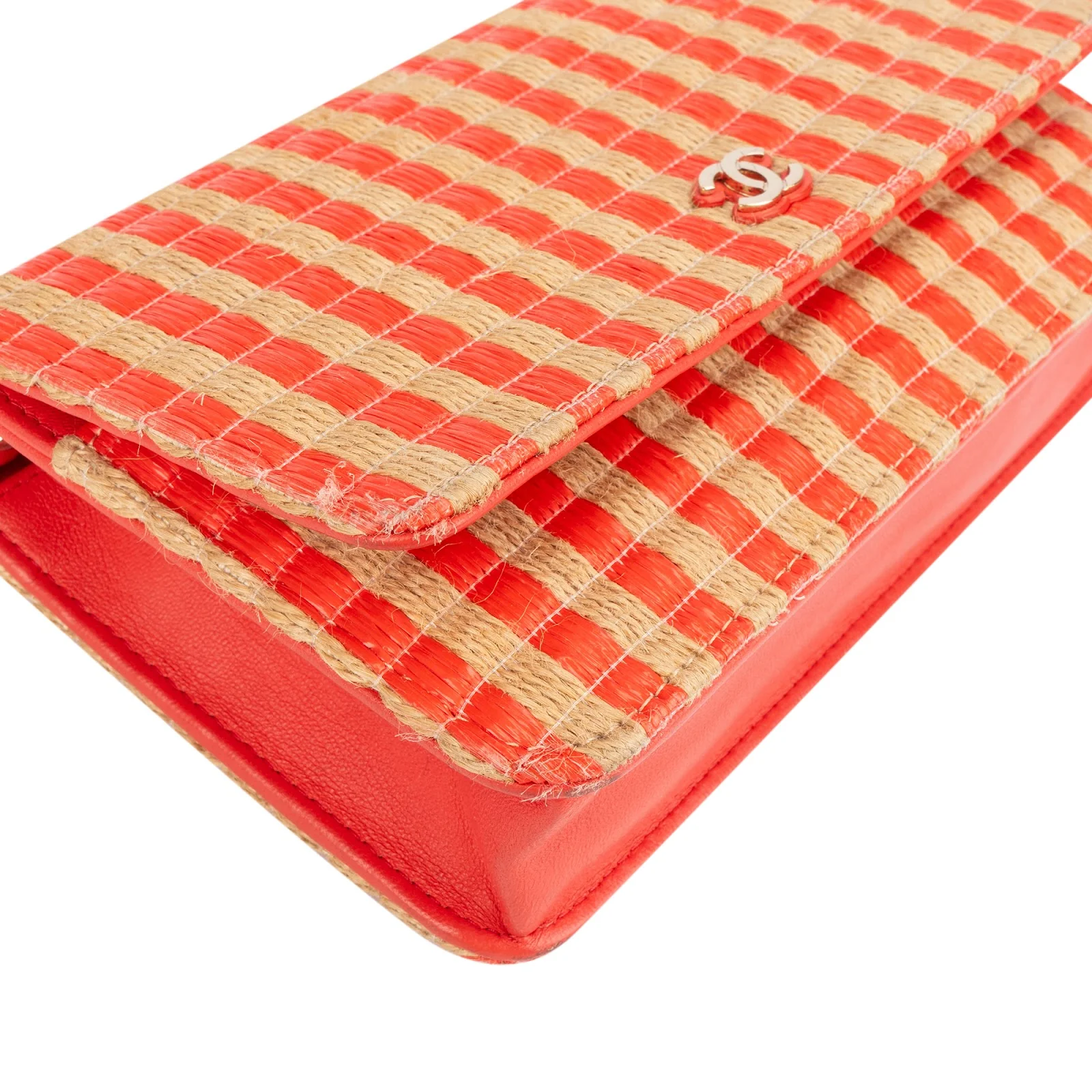 Chanel Raffia Gingham Wallet On Chain Crossbody Bag