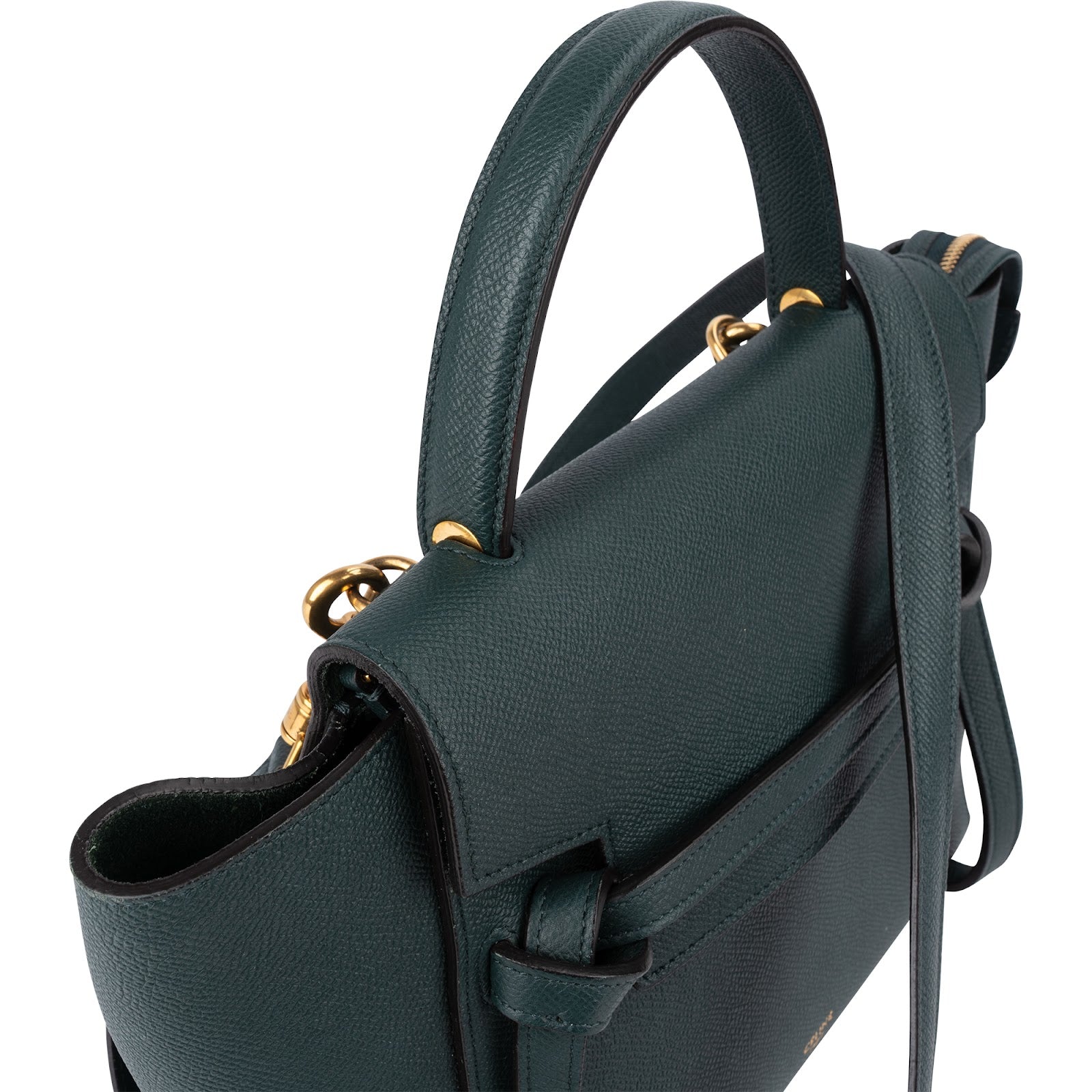 Celine Dark Green Grained Calfskin Belt Nano Handbag