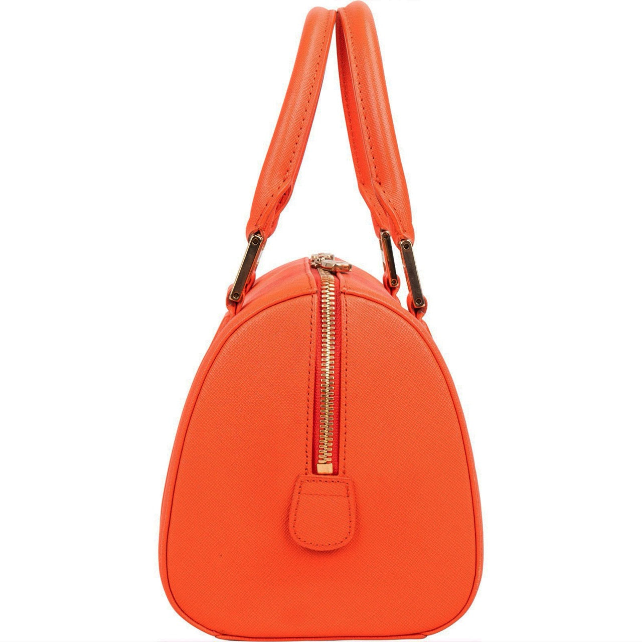 MCM Orange Grained Leather Essential Studded Small Boston Bag