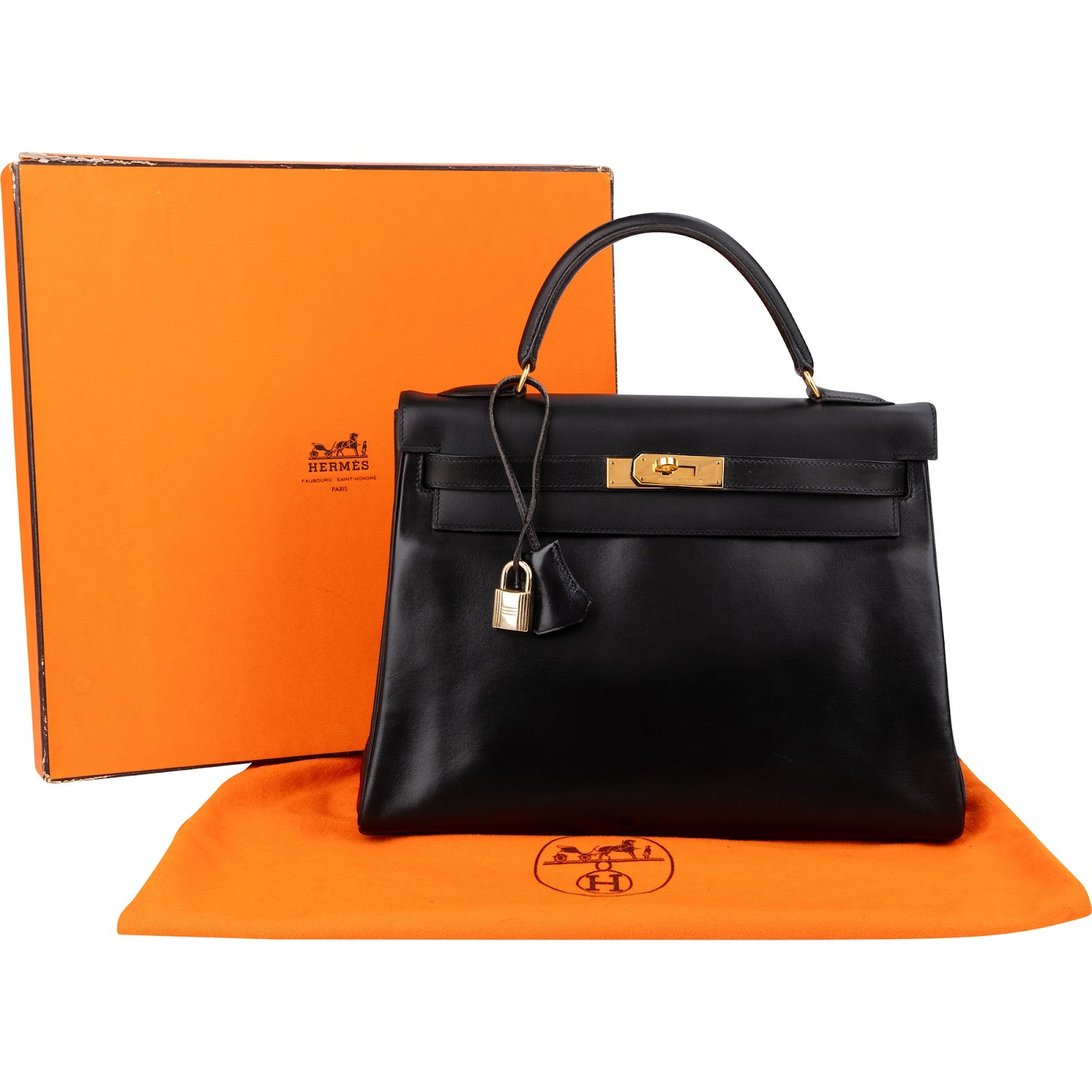 Hermès Noir Box Calf Leather Kelly 32 Handbag