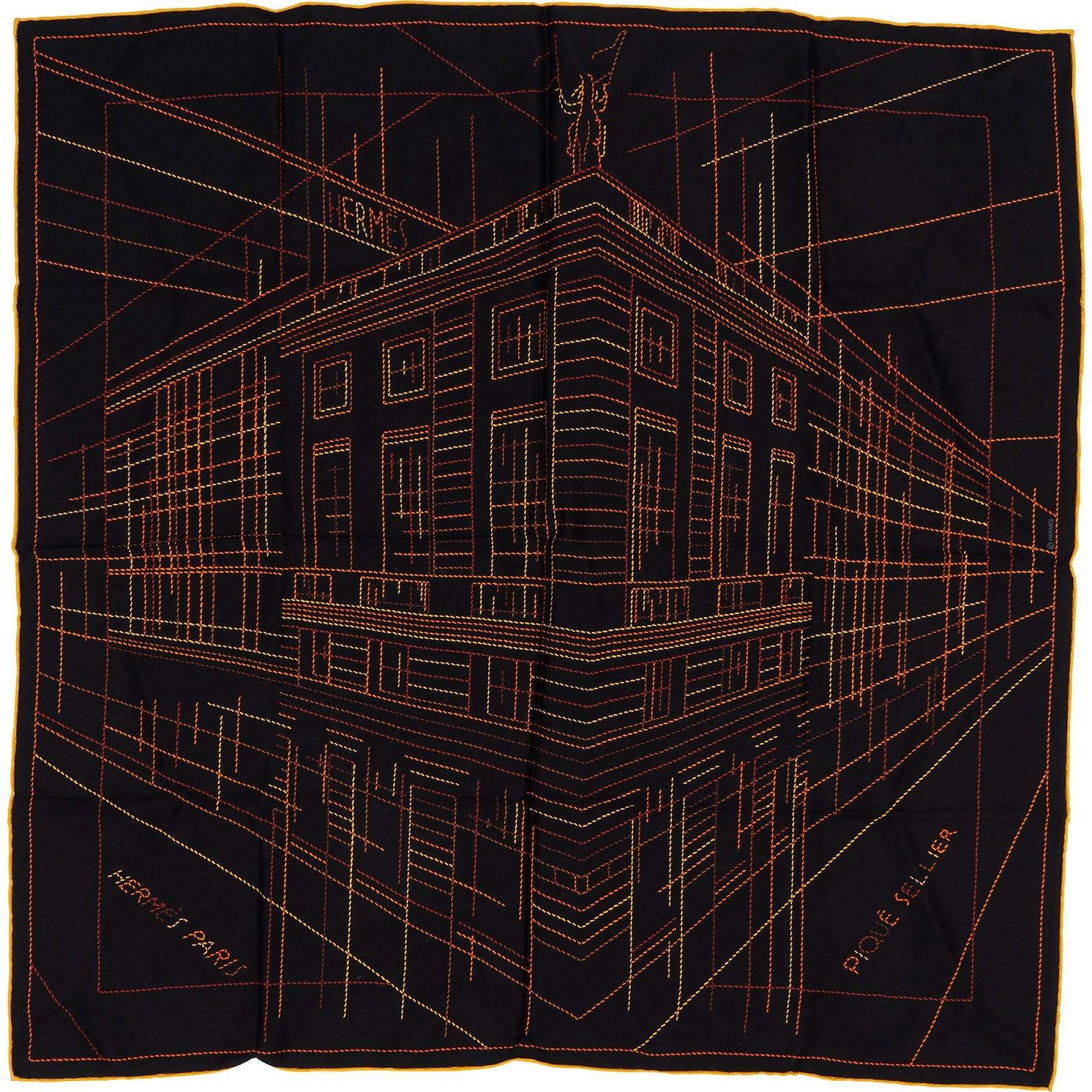 Hermès Piqué Sellier Silk Carre 65 Tuch