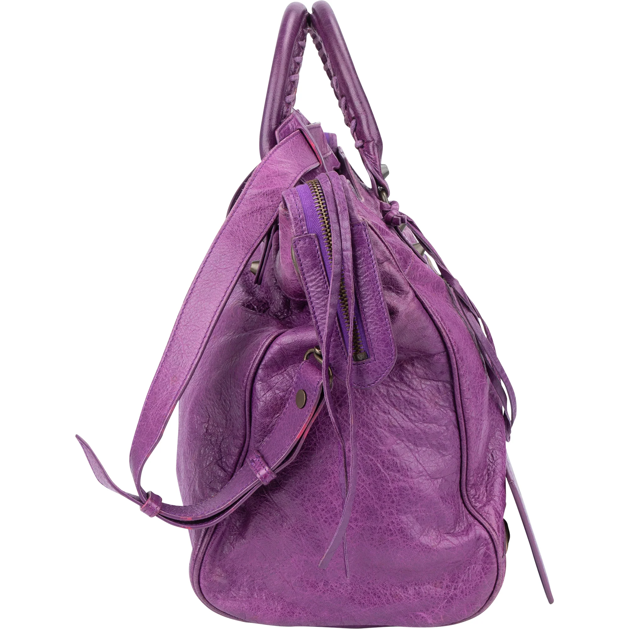 Balenciaga Purple Leather Classic City Handbag