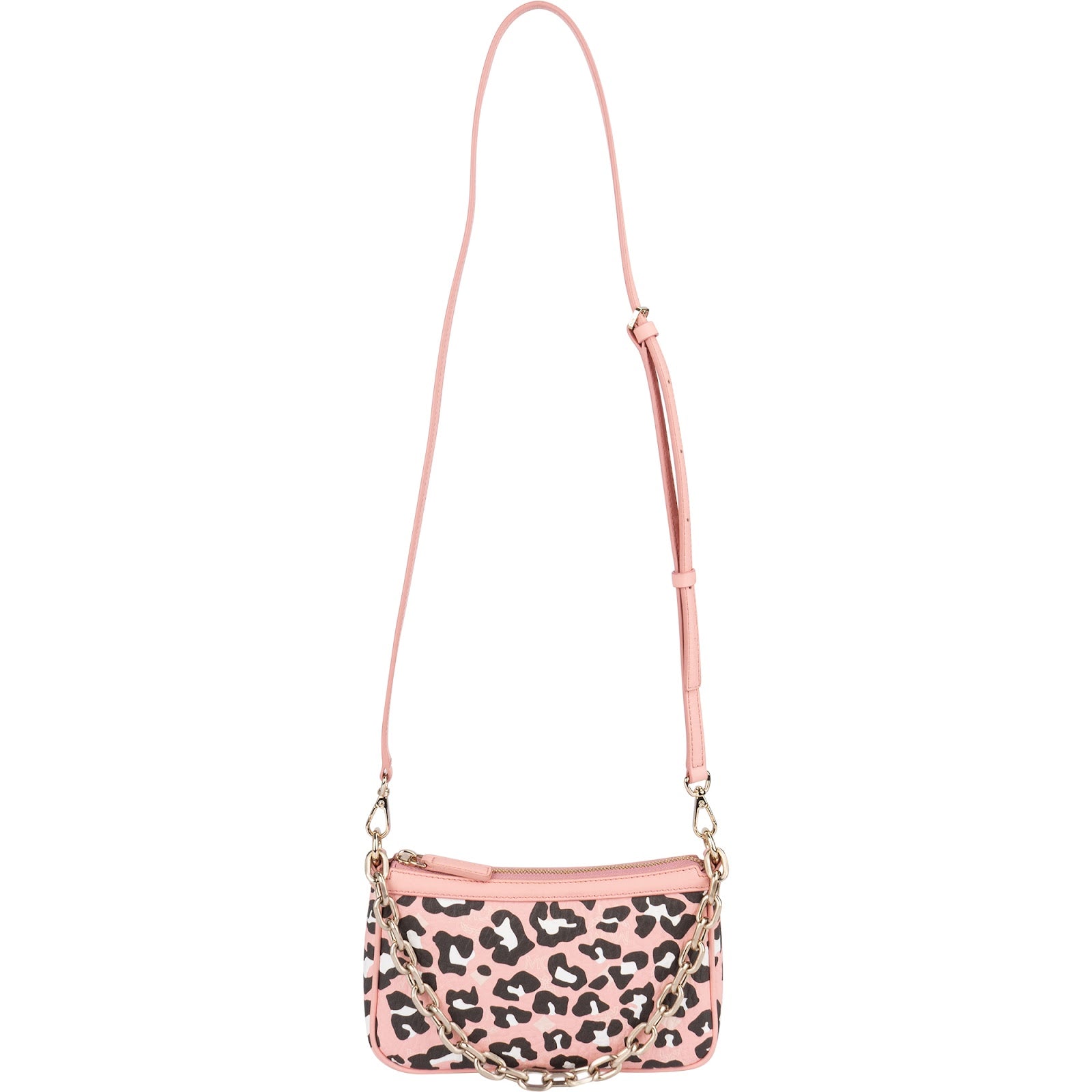 MCM Monogram Visetos Pink Leopard Print Aren Pochette Crossbody Handbag