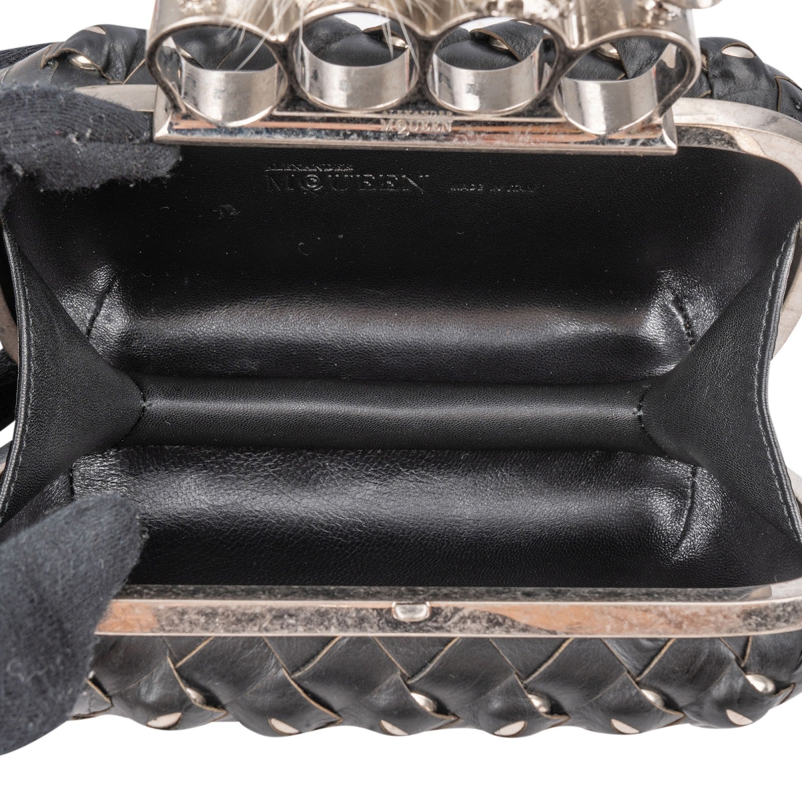 Alexander McQueen Woven Leather Knuckle Duster Small Clutch