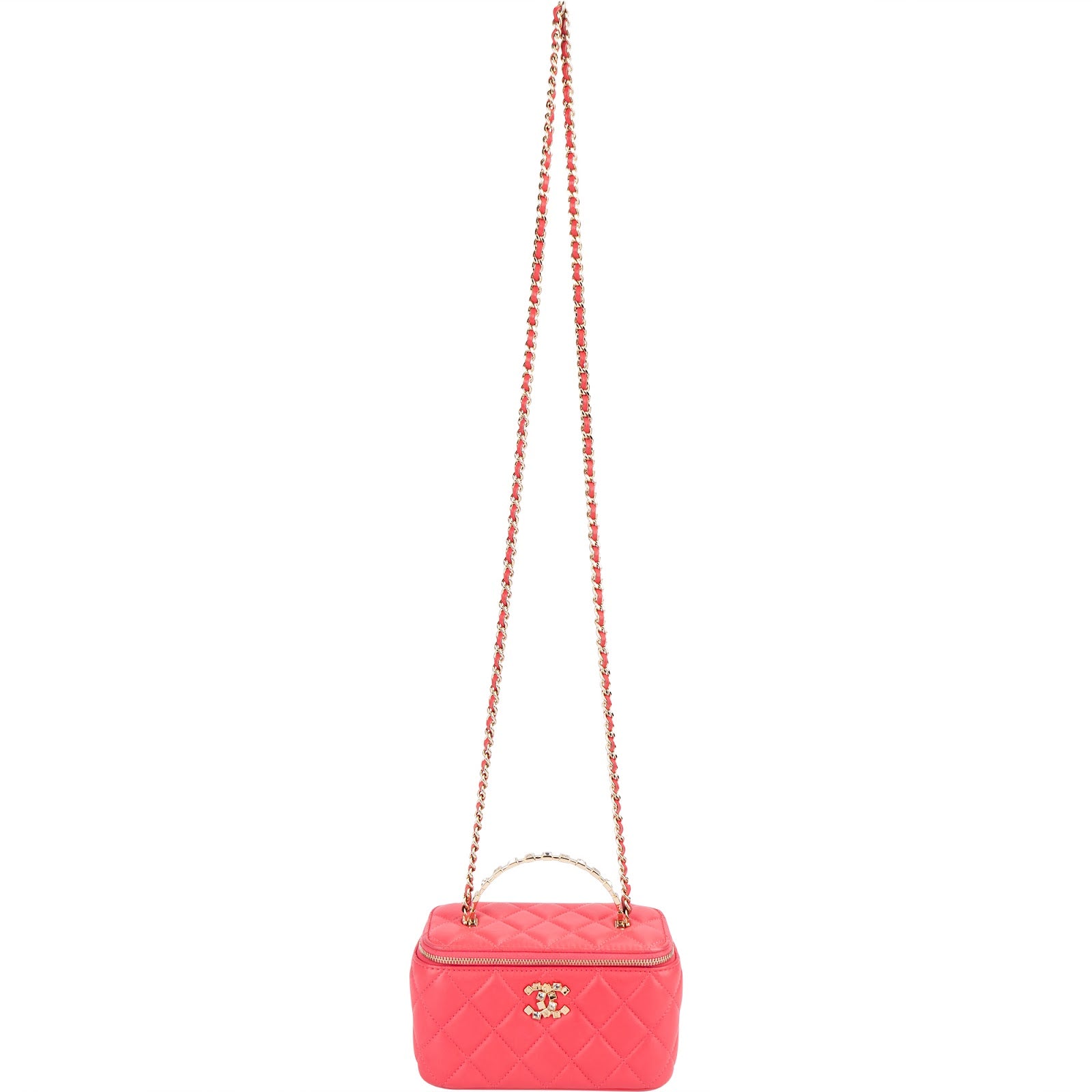Chanel Quilted Lambskin Crystal Emblem CC Vanity Case
