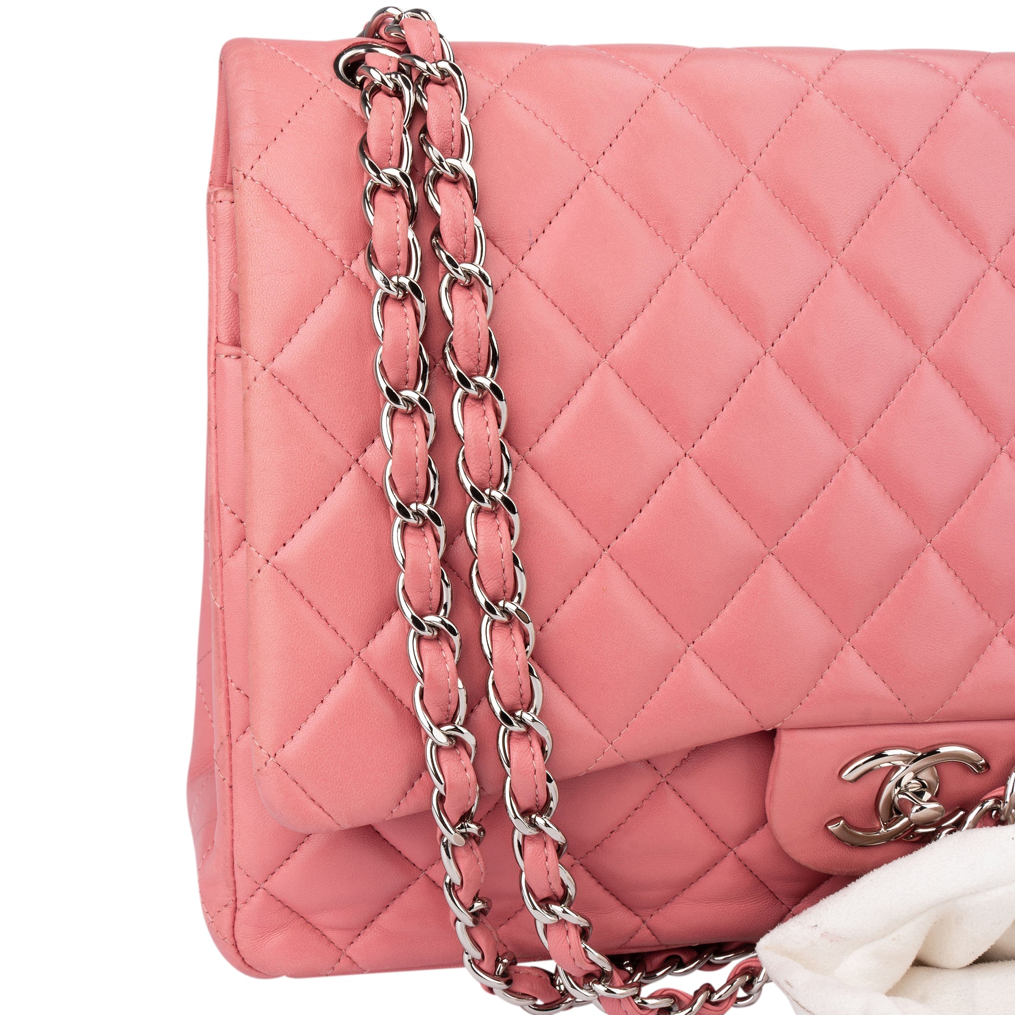 Chanel Quilted Lambskin Palladium Maxi Double Flap Crossbody Bag