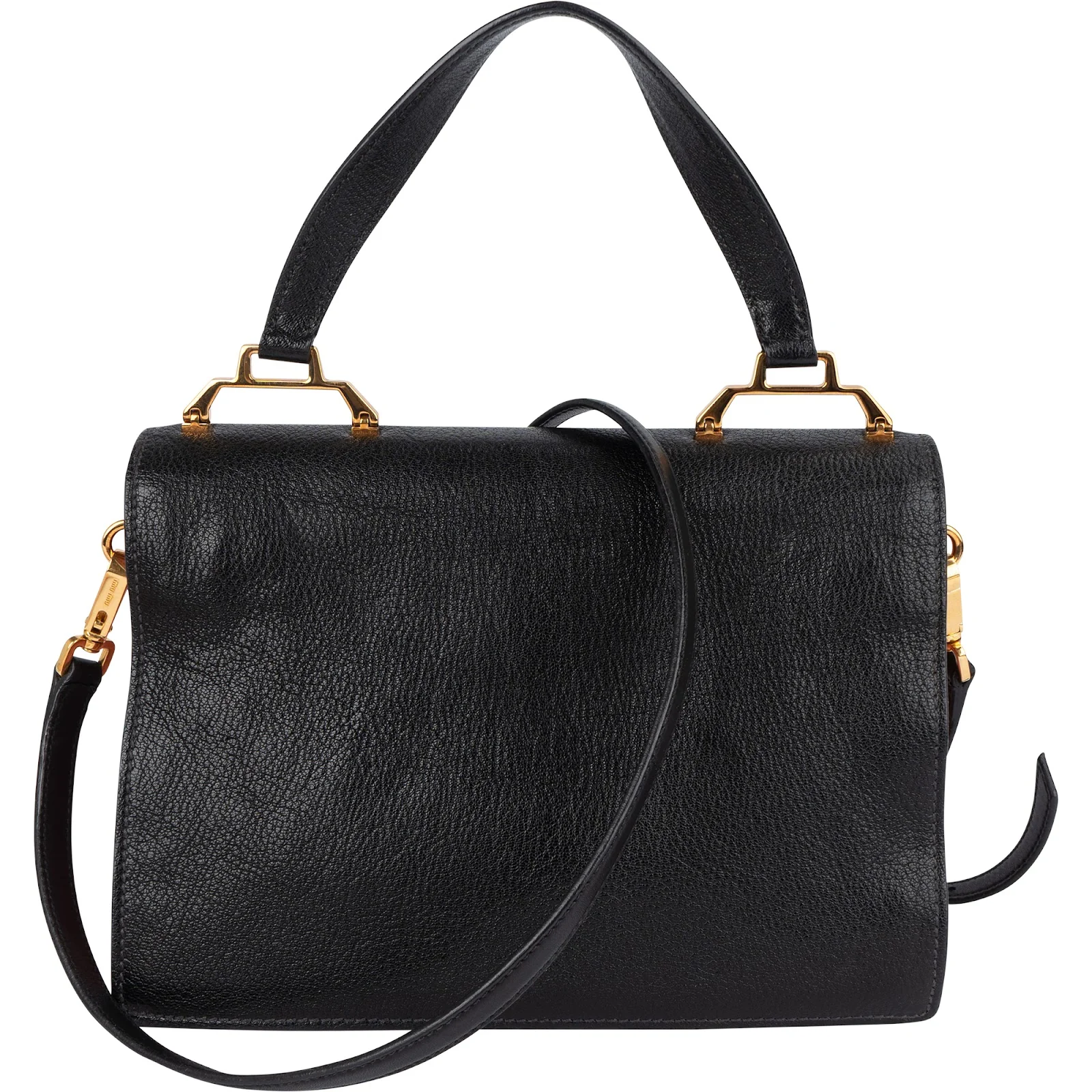 Miu Miu Black Madras Leather Top Handle Crossbody Bag
