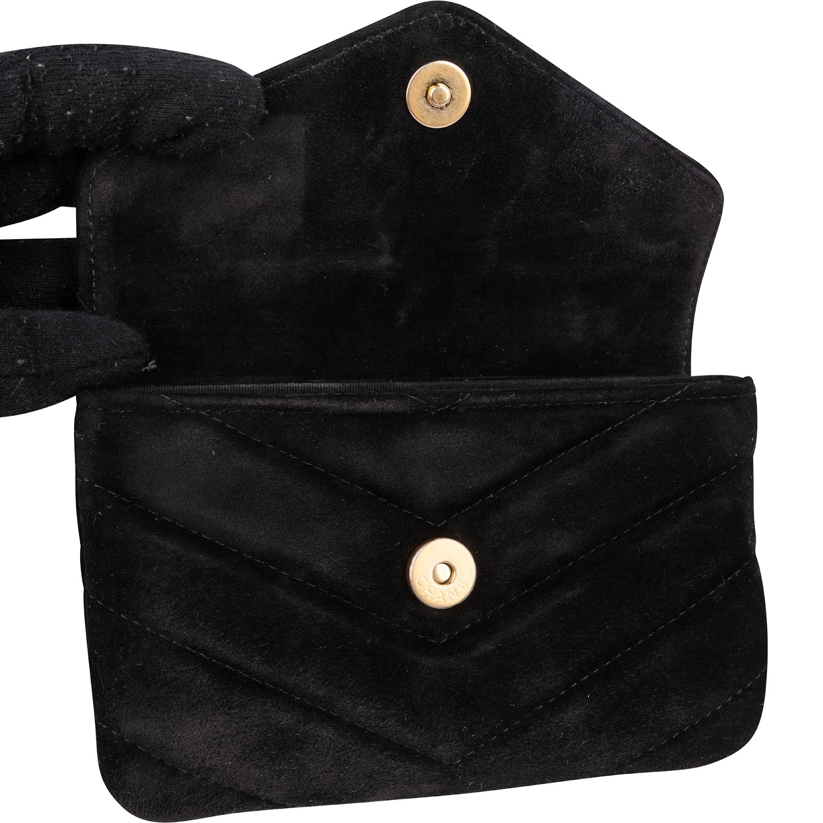 Chanel - Suede Quilted Chevron Button Envelope Pouch