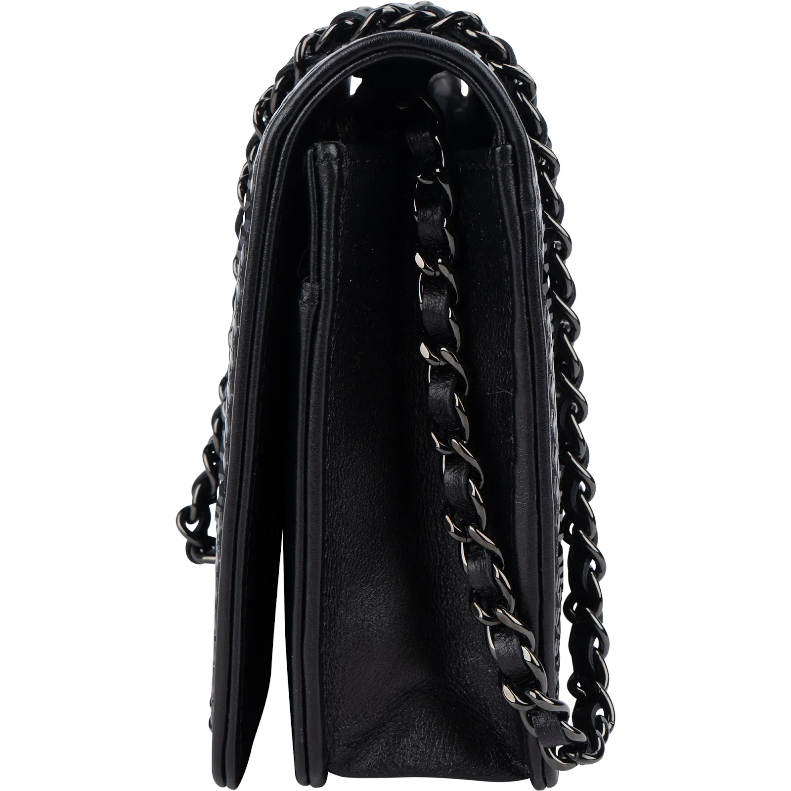 Chanel Patent Diamond Lattice Single Flap Wallet on Chain Crossbody Bag