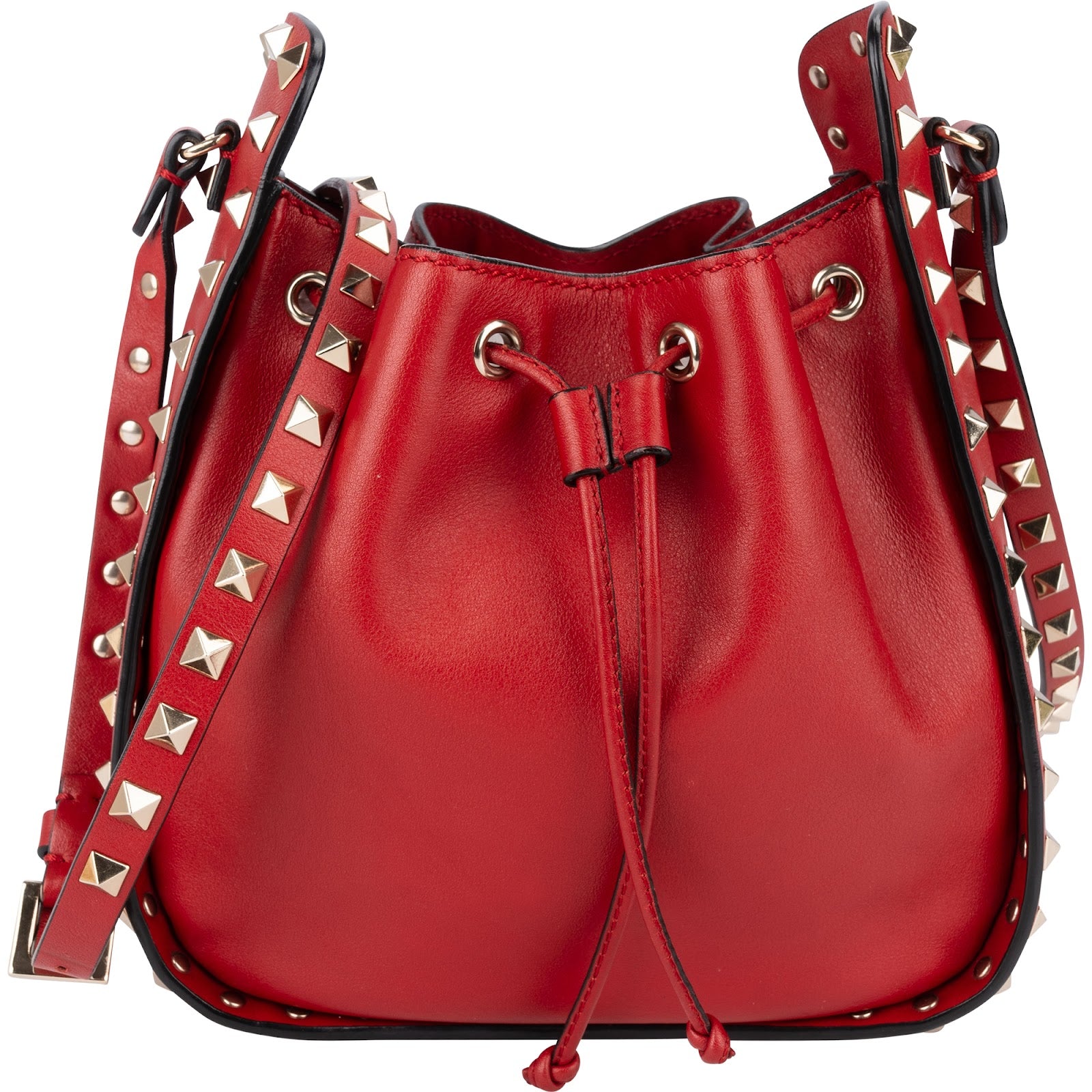 Valentino Garavani Red Leather Rockstud Bucket