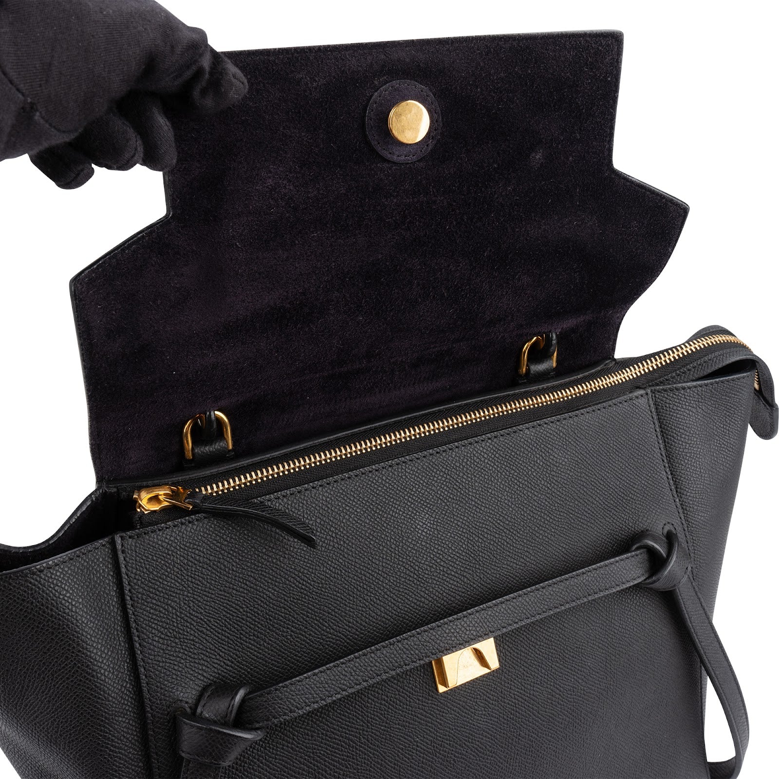 Céline Black Grained Leather Belt Handbag