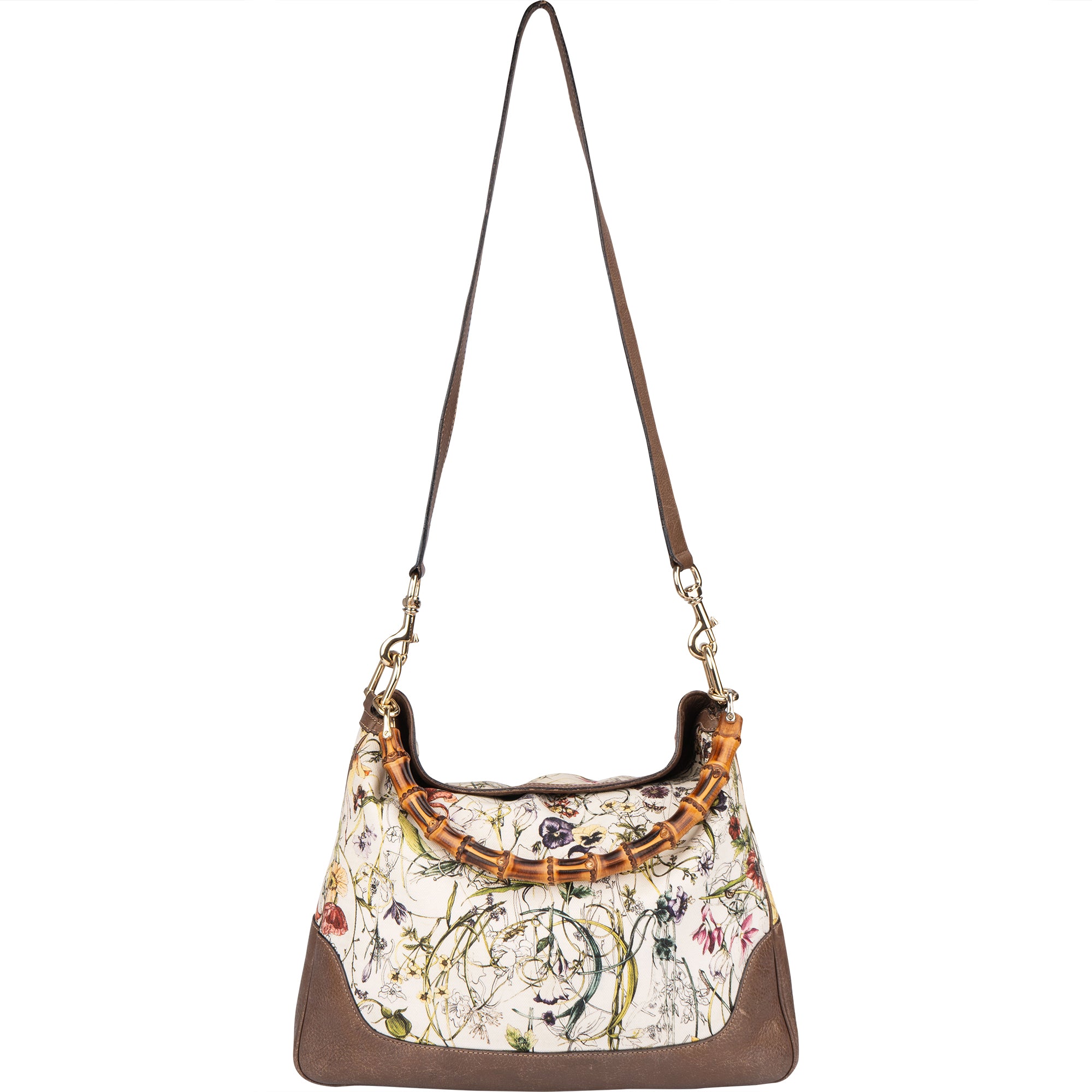 Gucci Special Floral Bamboo Handbag