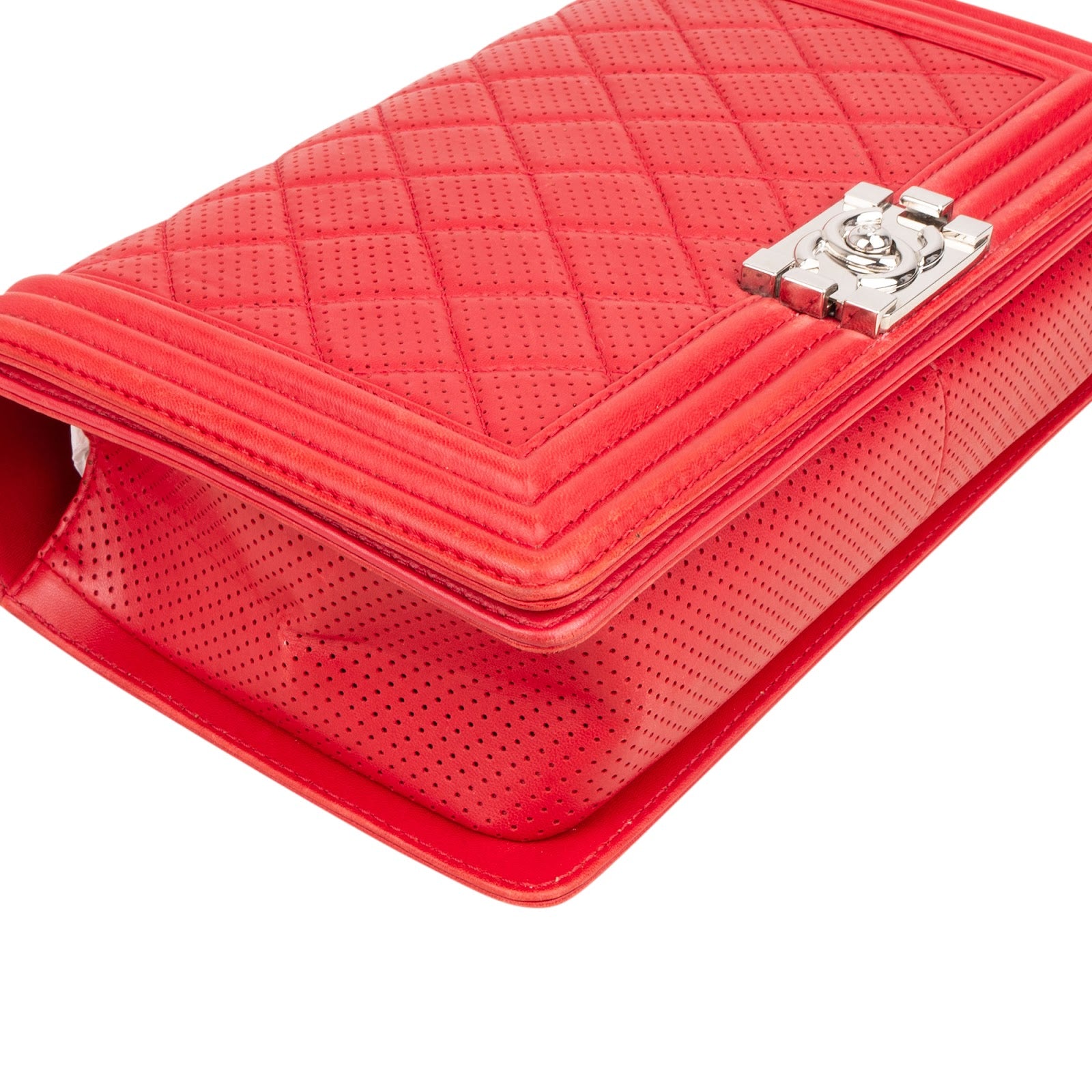 Chanel Quilted Perforated Leather Large Boy Single Flap Crossbody Bag