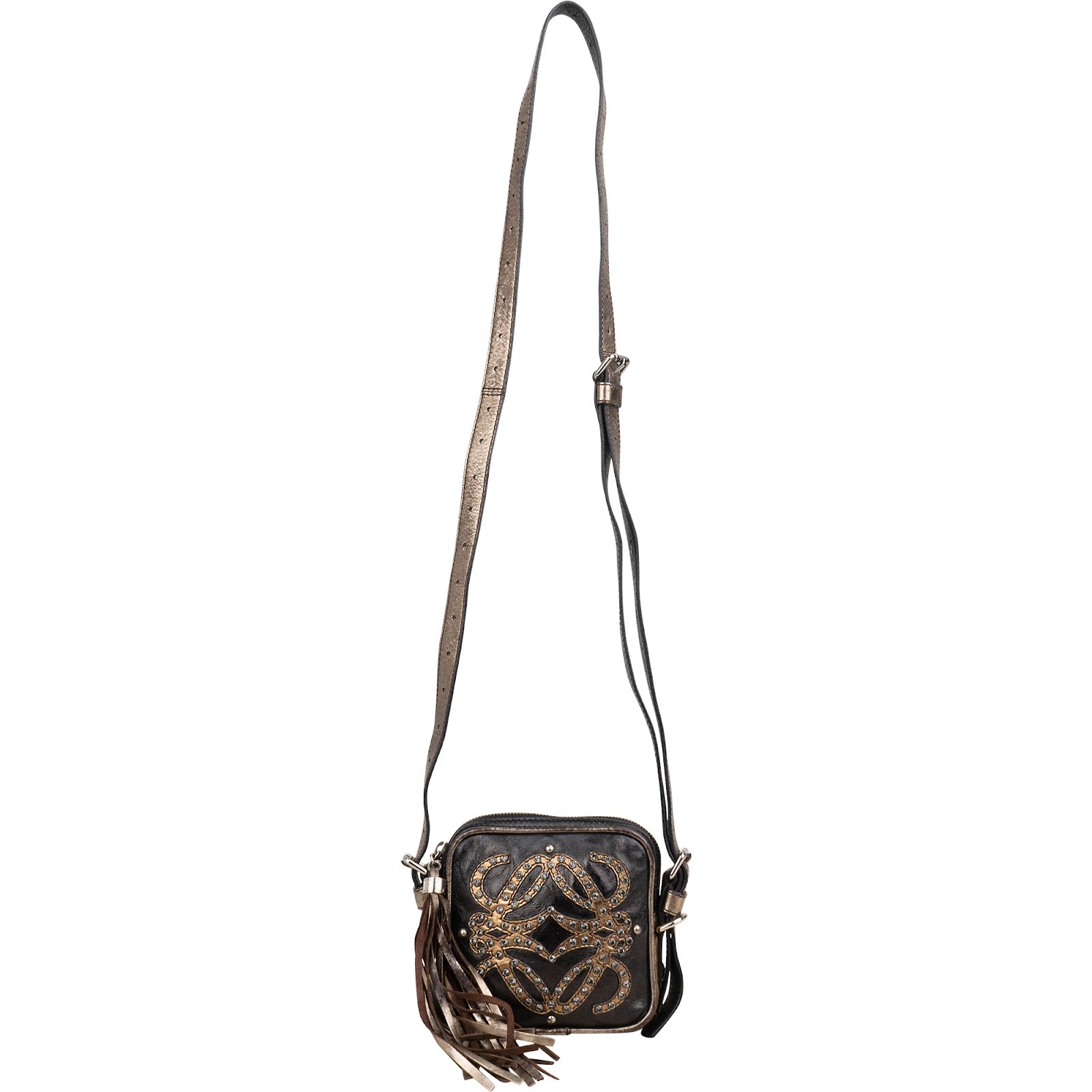 Loewe Leather Anagram Studded Fringe Crossbody Bag