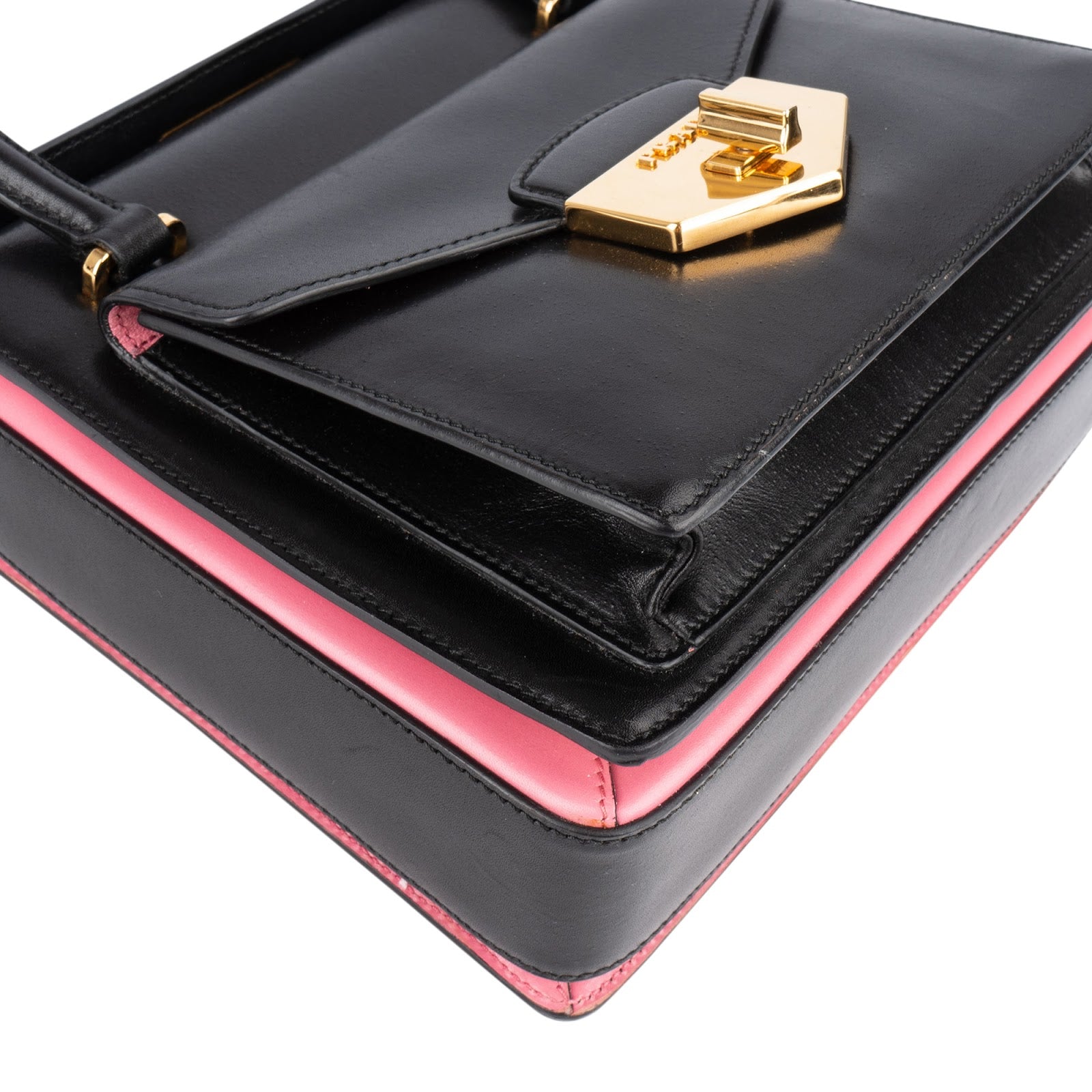 Prada Calfskin Leather Double Turnlock Handbag