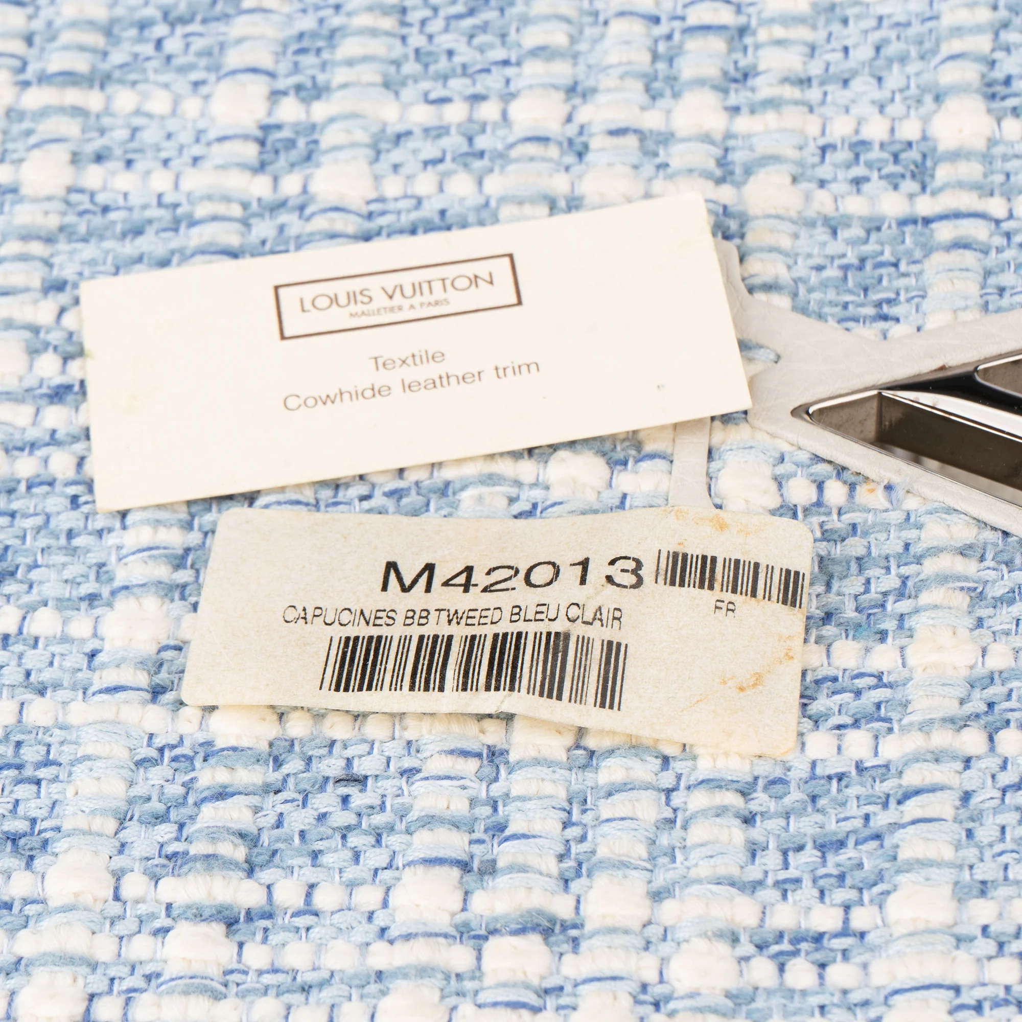 Louis Vuitton Bleu Blanco Tweed Capucines BB Handbag