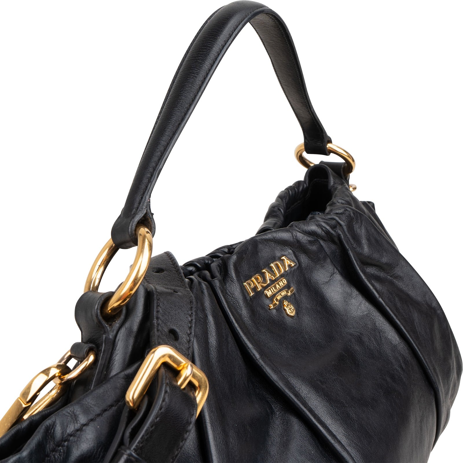 Prada Nappa Leather Gathered Hobo Shoulder Bag