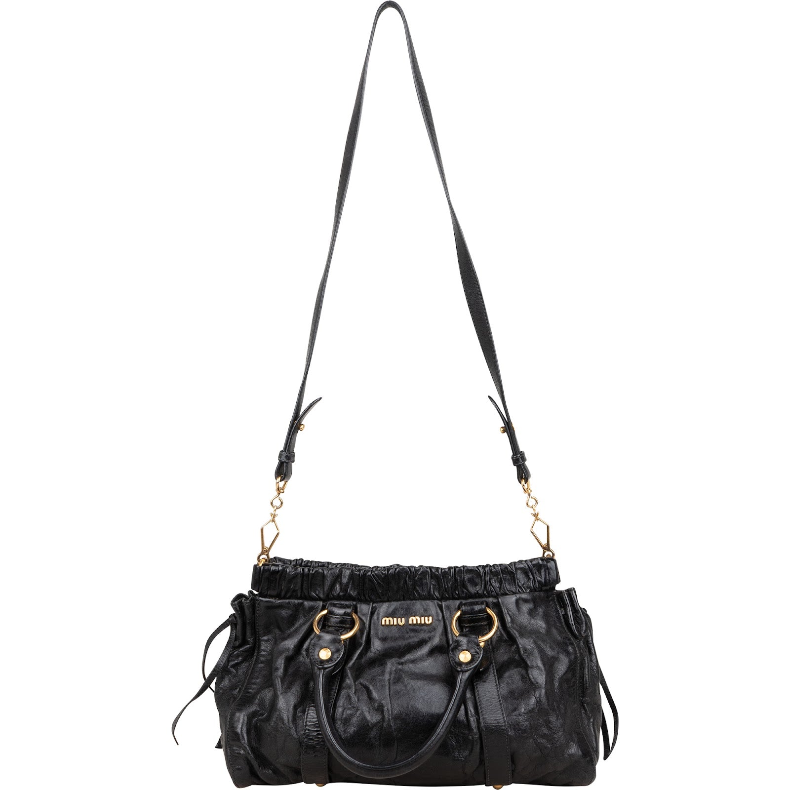 Miu Miu Black Vitello Lux Leather Satchel Handbag