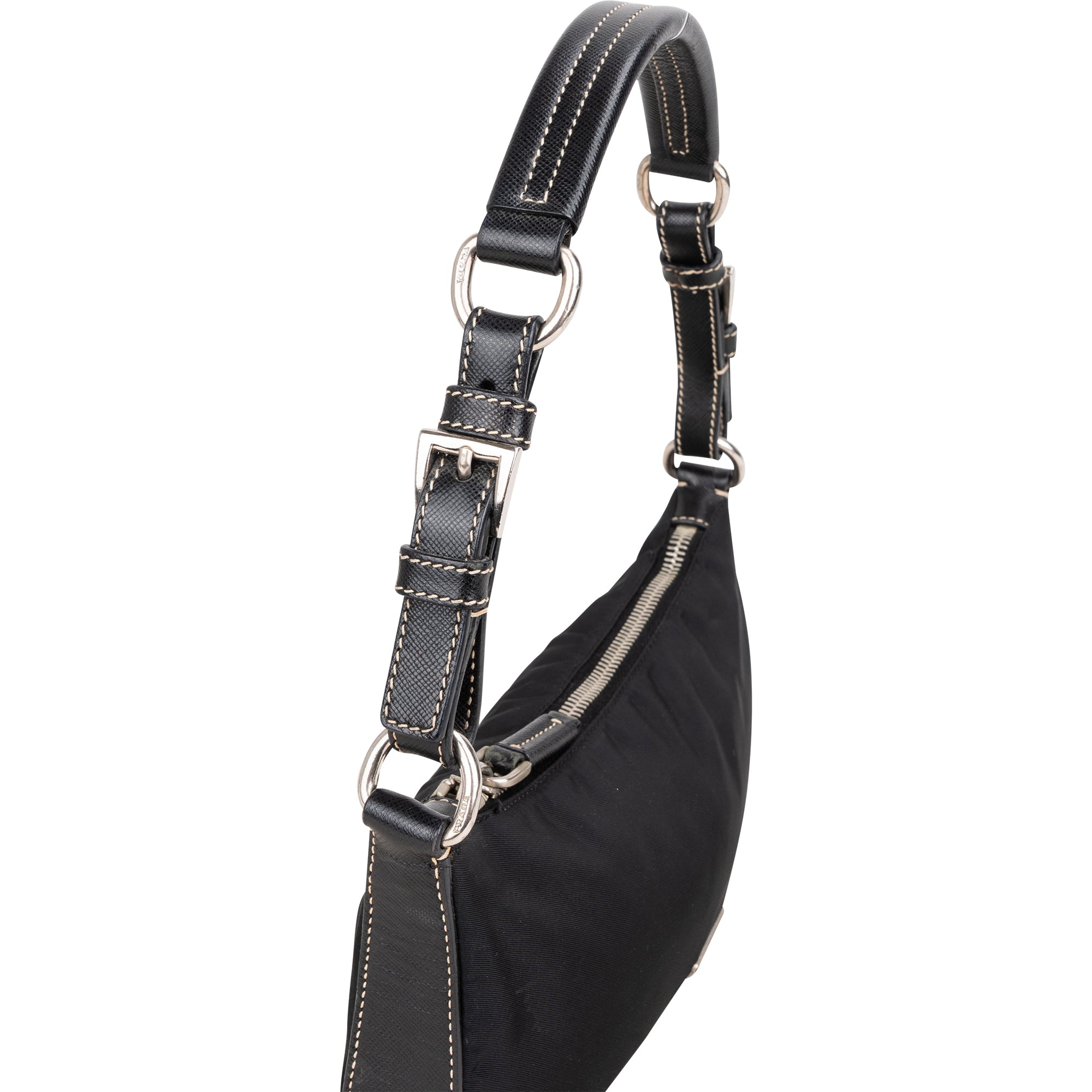Prada Nylon Black Saffiano Leather Triangle Handbag
