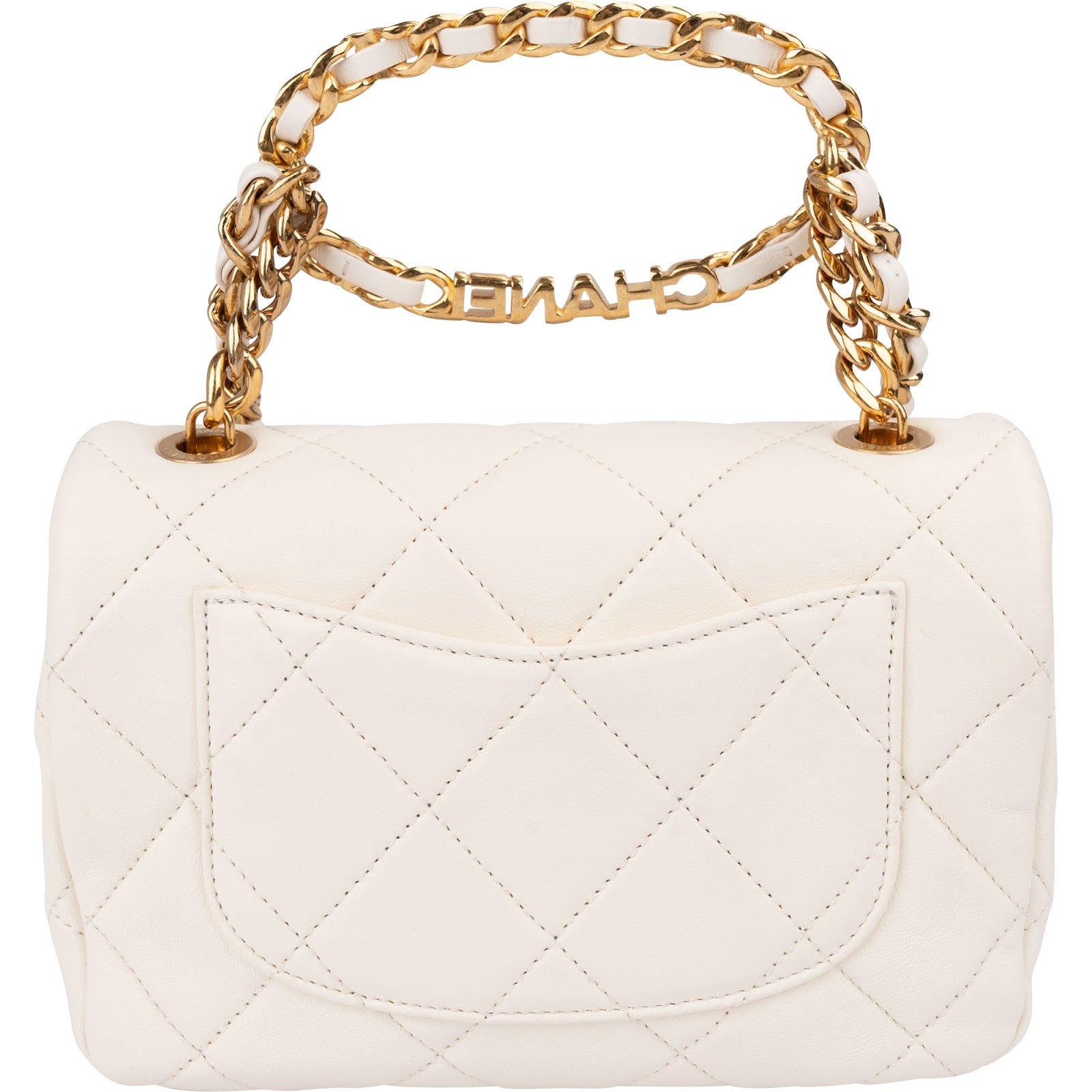 Chanel White Quilted Lambskin Mini Rectangular Flap Top Handle Crossbody Bag