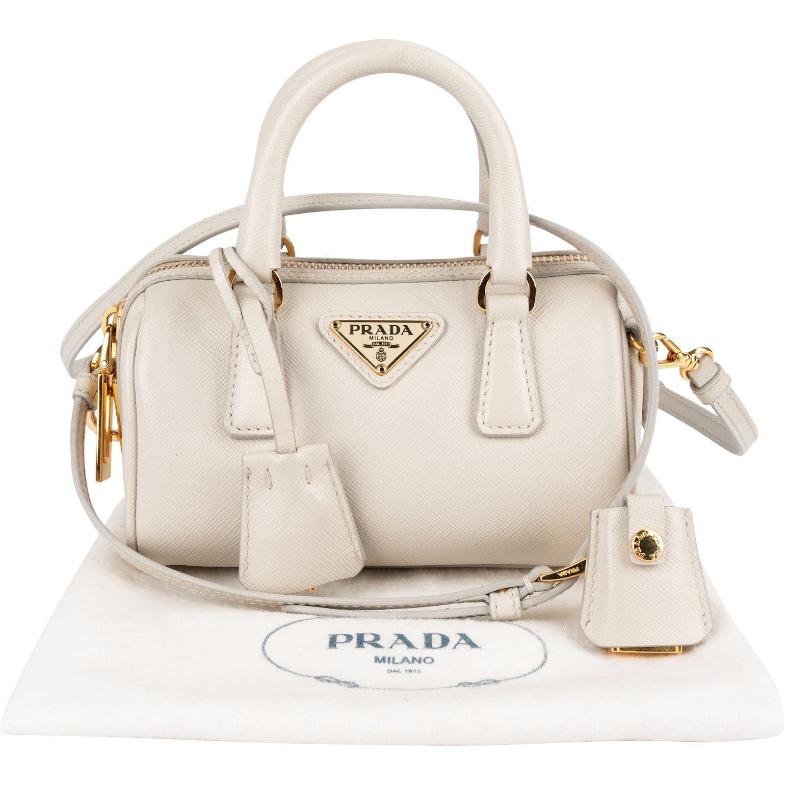 Prada Saffiano Leather Mini Bowling Crossbody Handbag