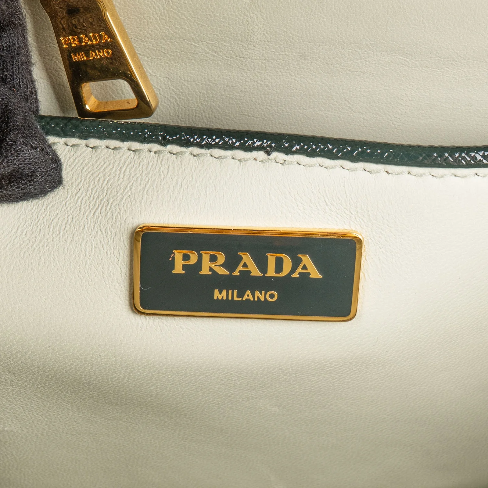 Prada Saffiano Vernic Leather Pyramid Frame Crystal Studded Promenade Handbag