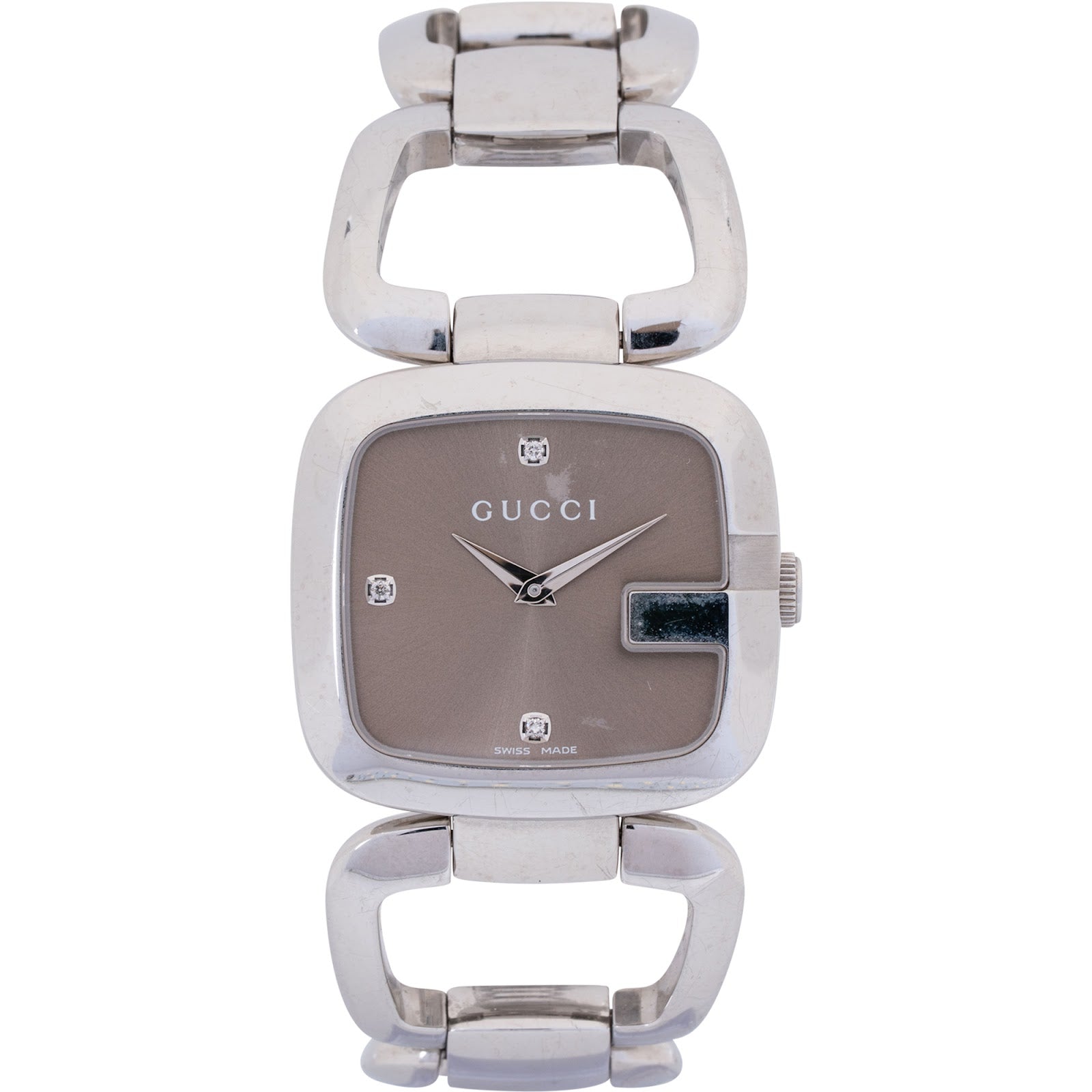 Gucci Silver Tone Horsebit 125.4 Diamonds Damenuhr